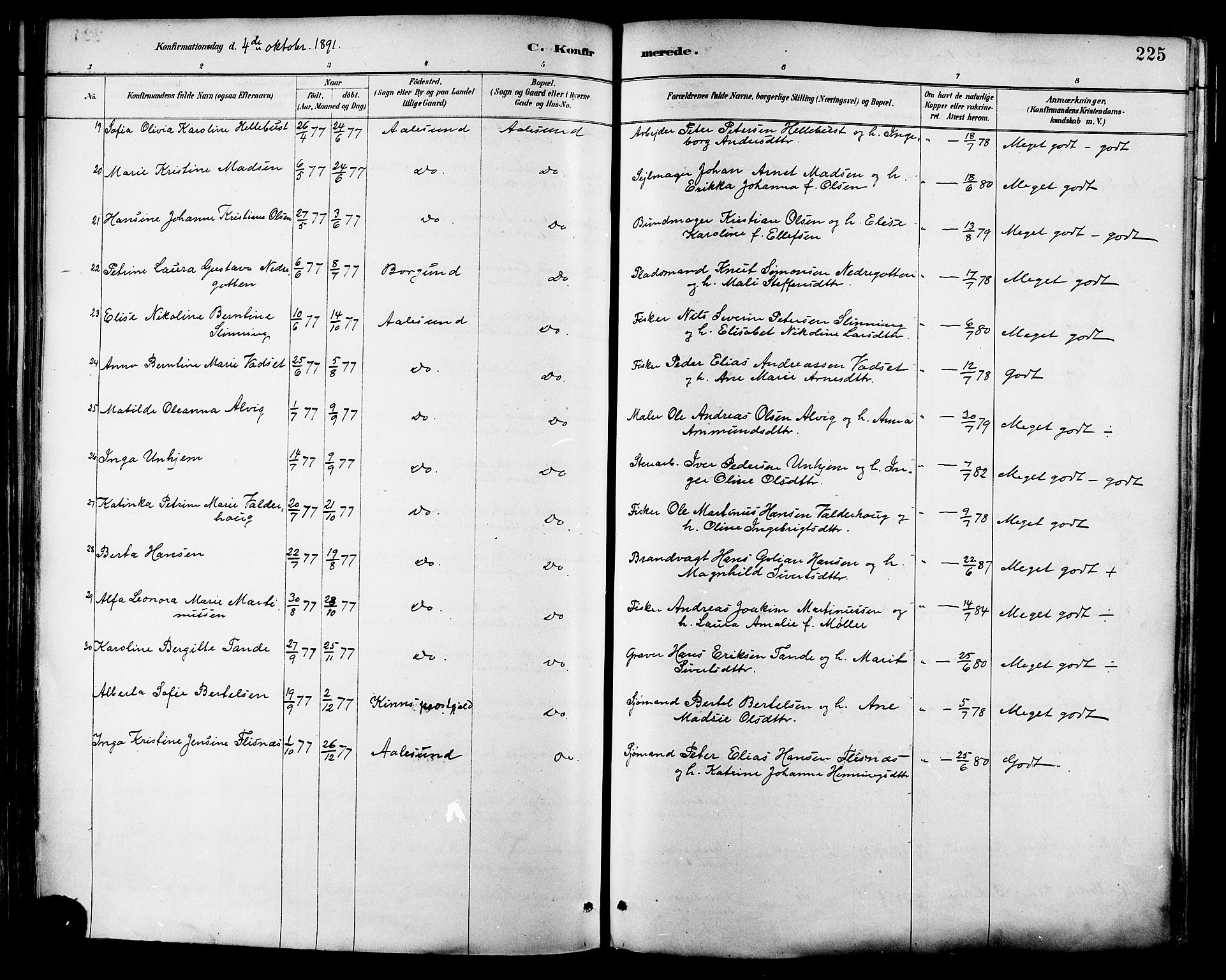 Ministerialprotokoller, klokkerbøker og fødselsregistre - Møre og Romsdal, SAT/A-1454/529/L0455: Parish register (official) no. 529A05, 1885-1893, p. 225