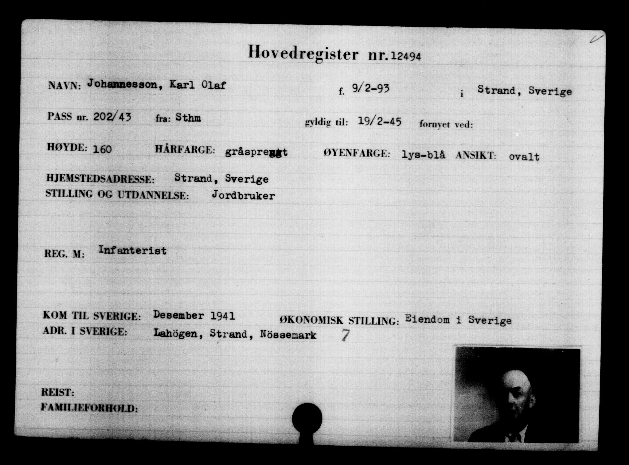 Den Kgl. Norske Legasjons Flyktningskontor, RA/S-6753/V/Va/L0006: Kjesäterkartoteket.  Flyktningenr. 9400-12711, 1940-1945, p. 3527