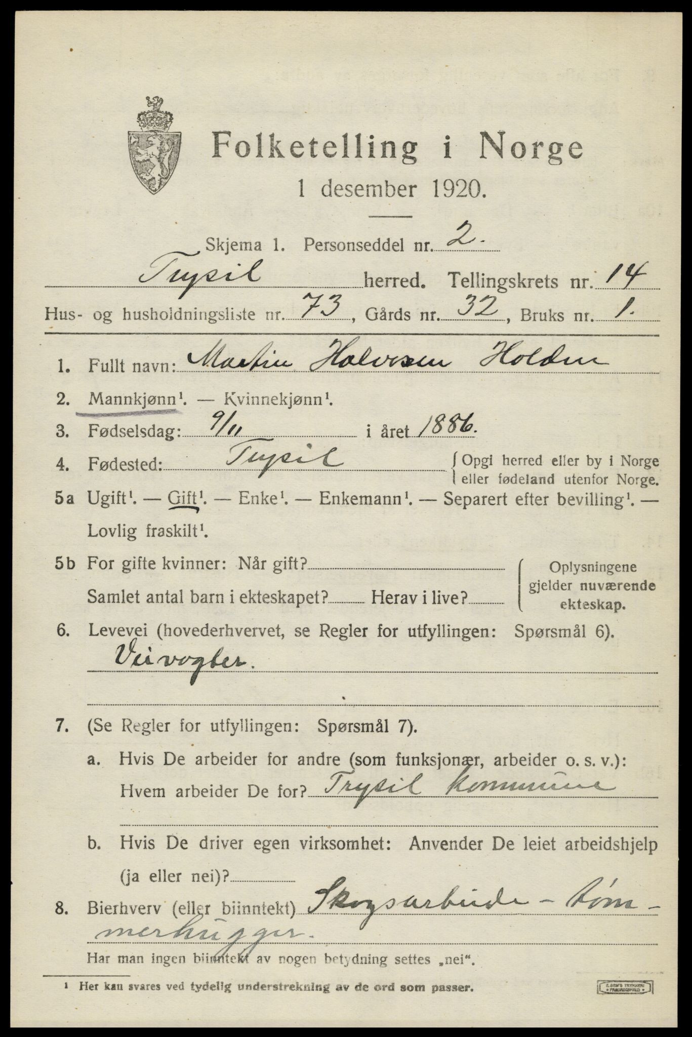 SAH, 1920 census for Trysil, 1920, p. 8761