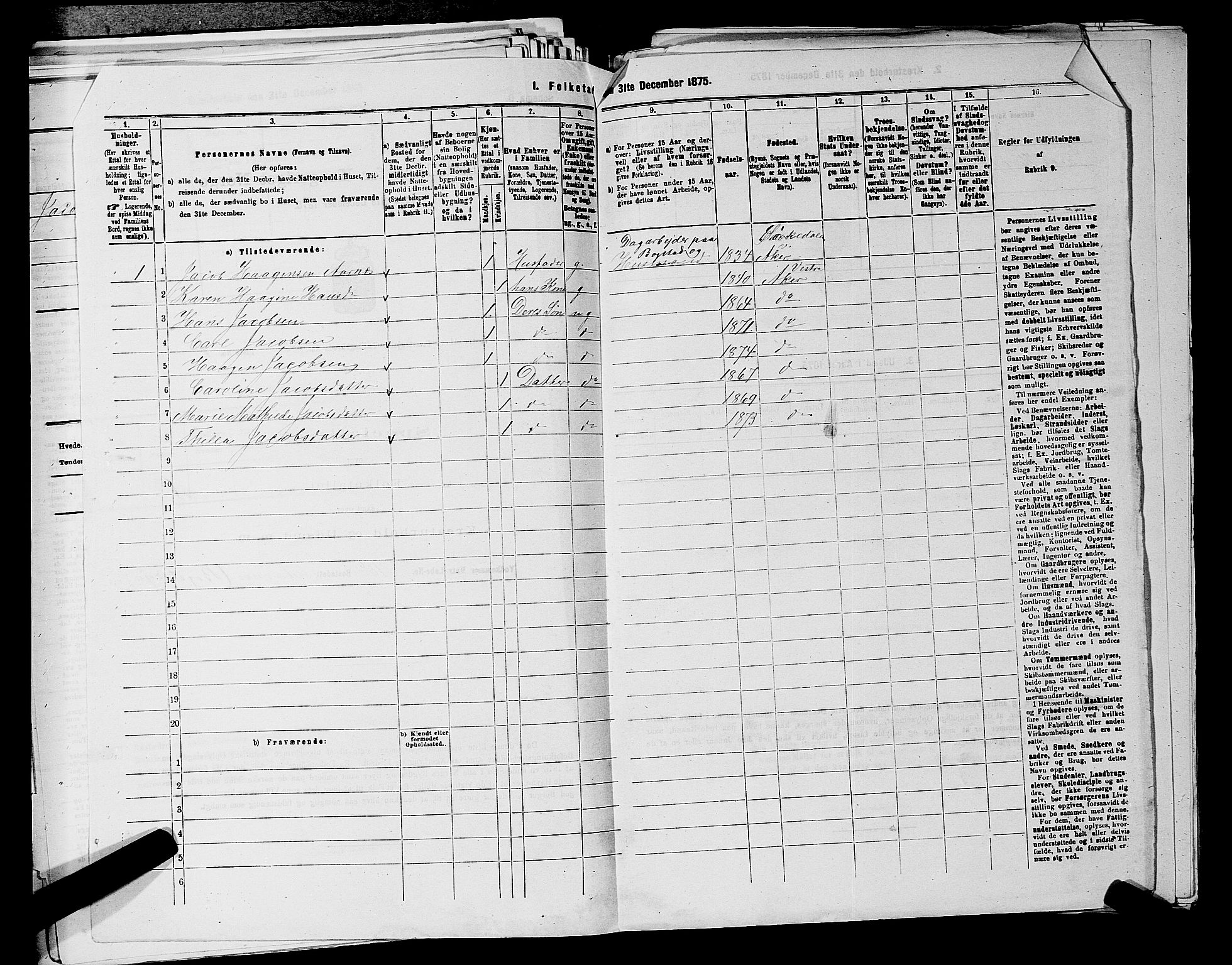 RA, 1875 census for 0218aP Vestre Aker, 1875, p. 809