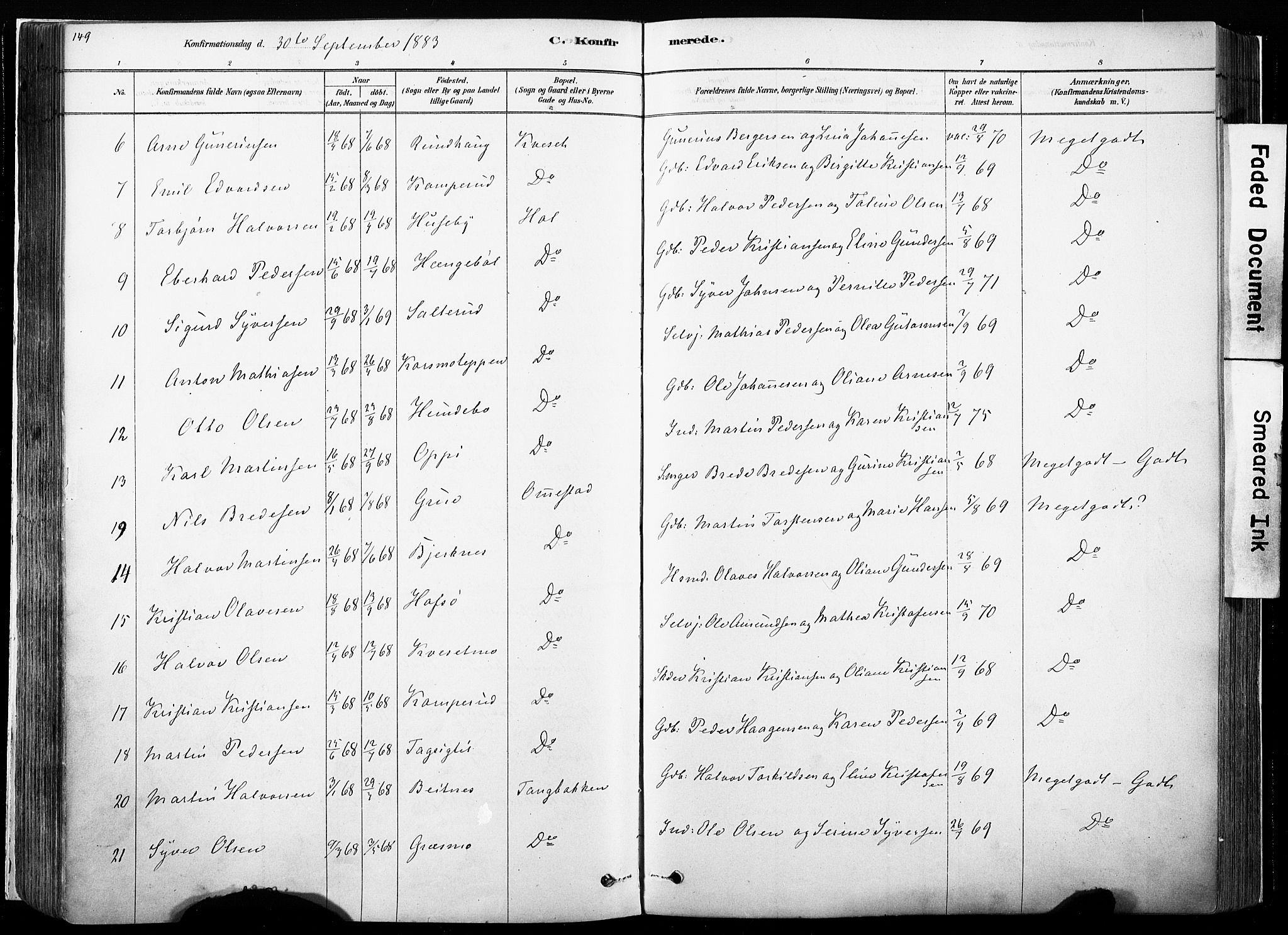 Hof prestekontor, AV/SAH-PREST-038/H/Ha/Haa/L0010: Parish register (official) no. 10, 1878-1909, p. 149