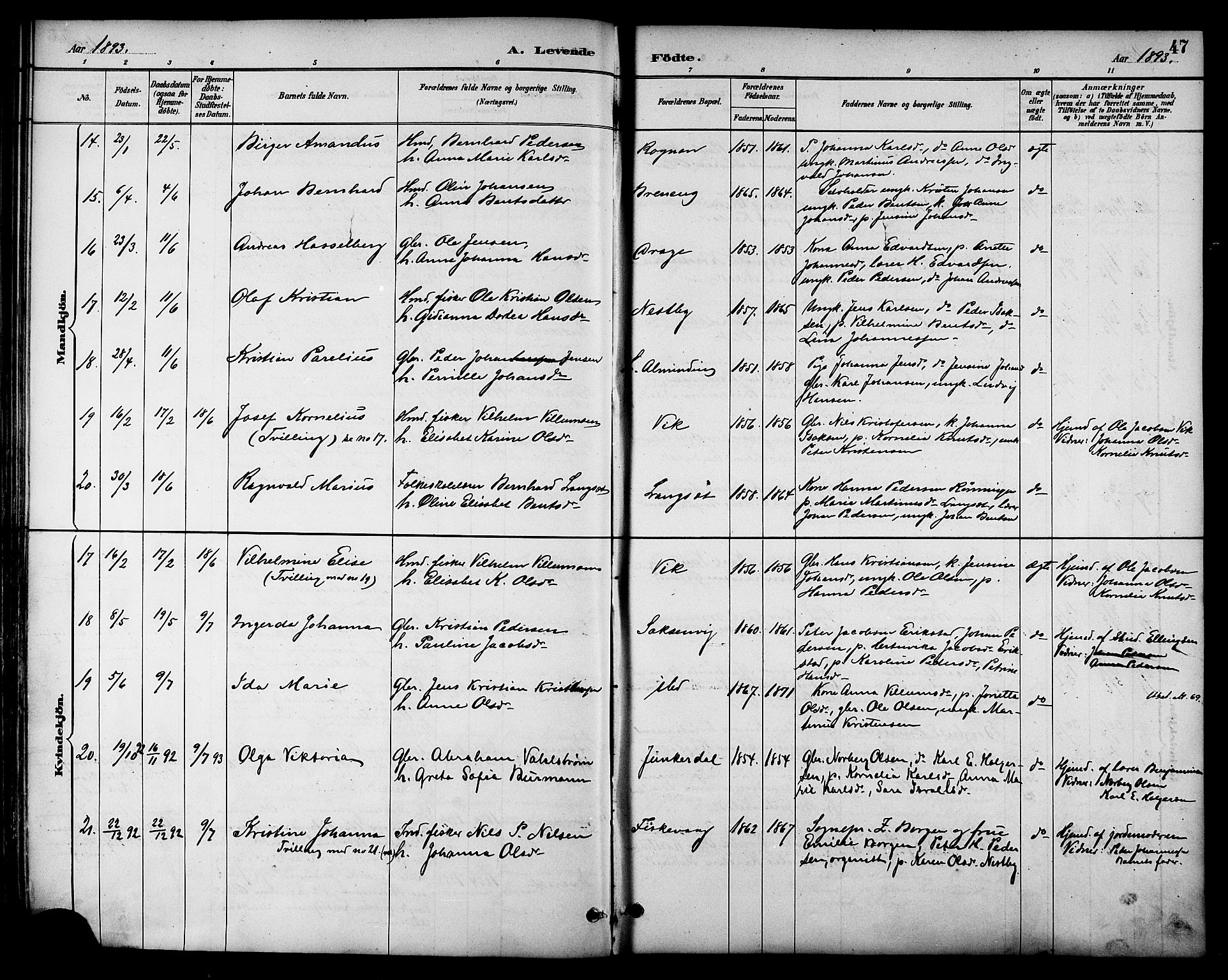 Ministerialprotokoller, klokkerbøker og fødselsregistre - Nordland, AV/SAT-A-1459/847/L0669: Parish register (official) no. 847A09, 1887-1901, p. 47