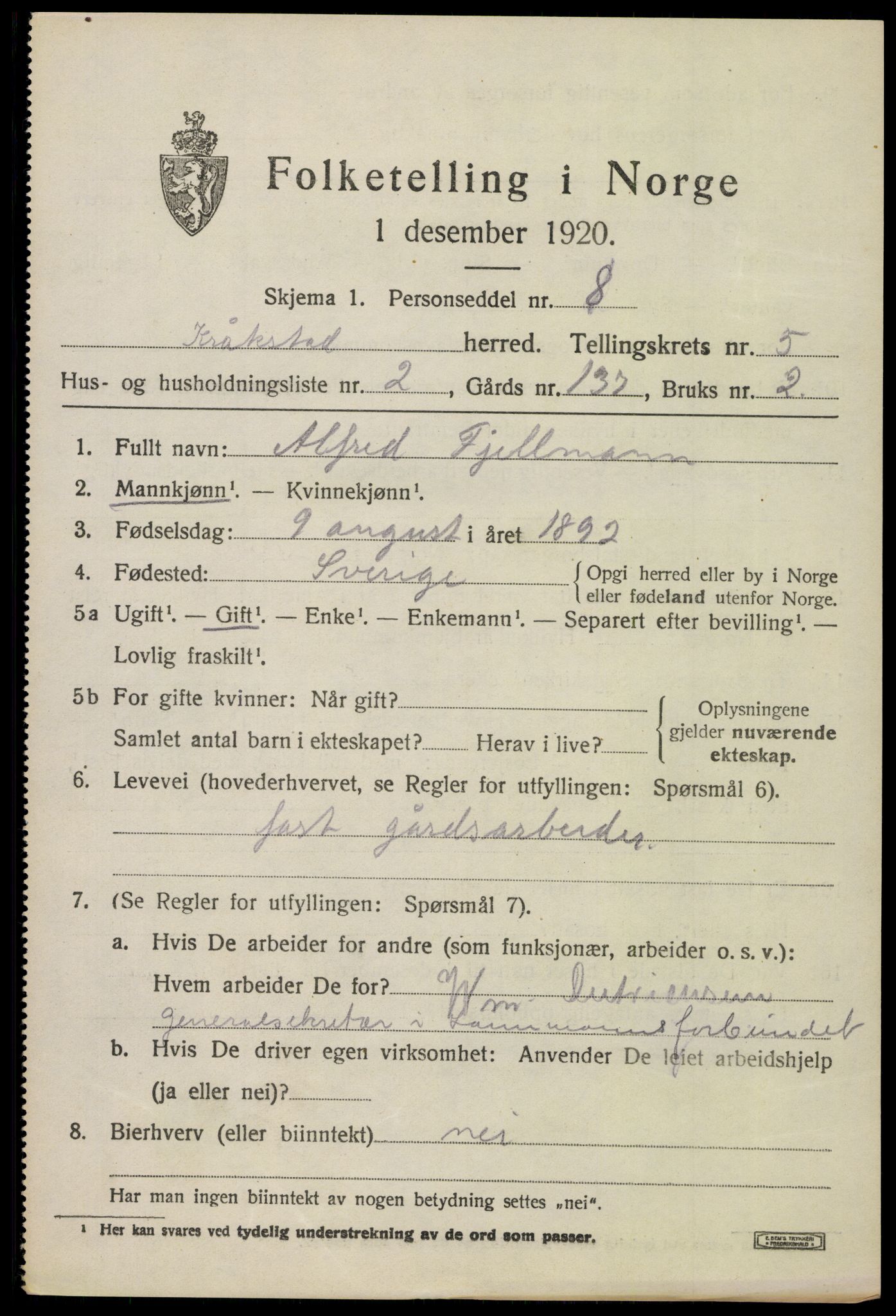 SAO, 1920 census for Kråkstad, 1920, p. 4829