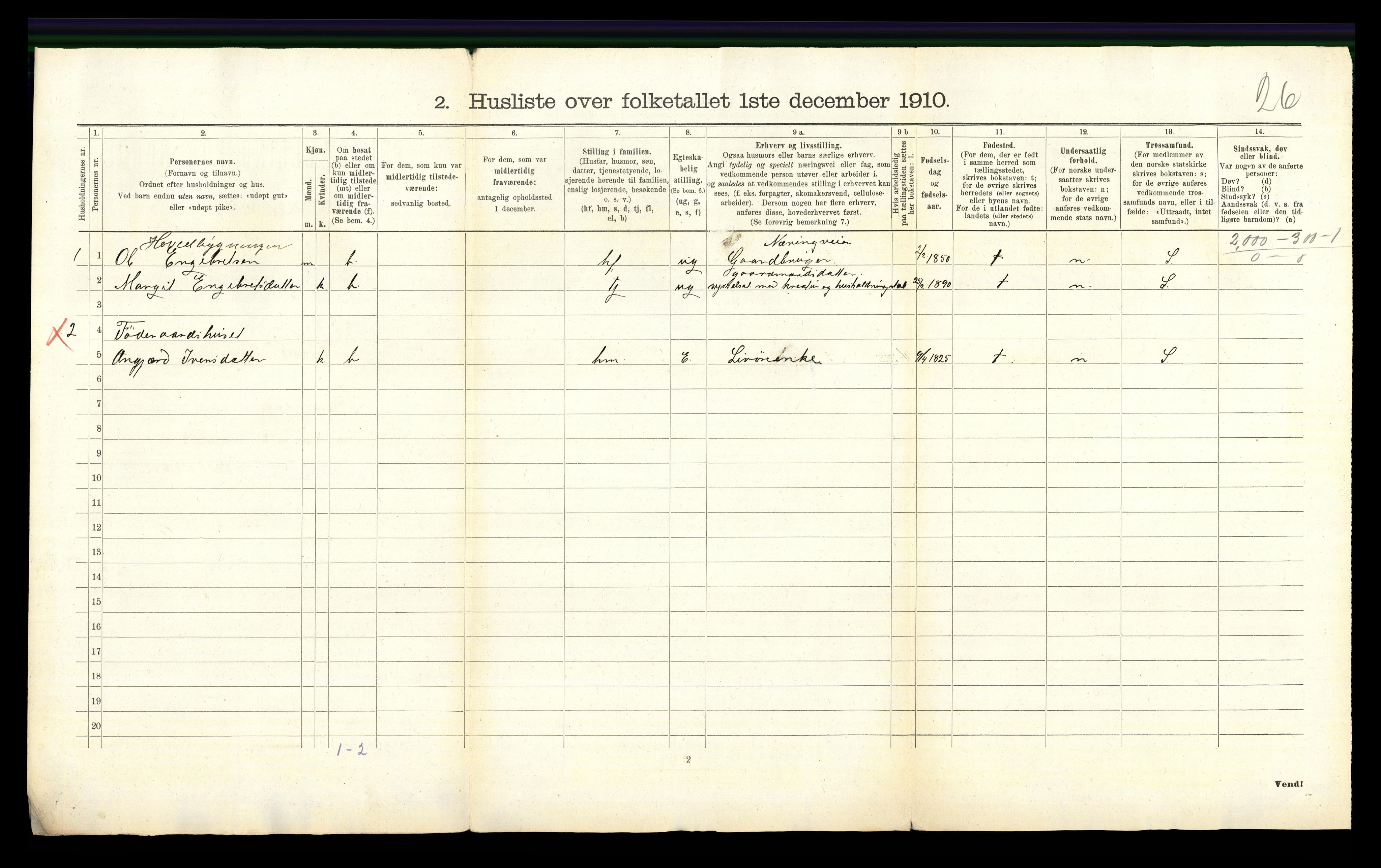 RA, 1910 census for Hemsedal, 1910, p. 39