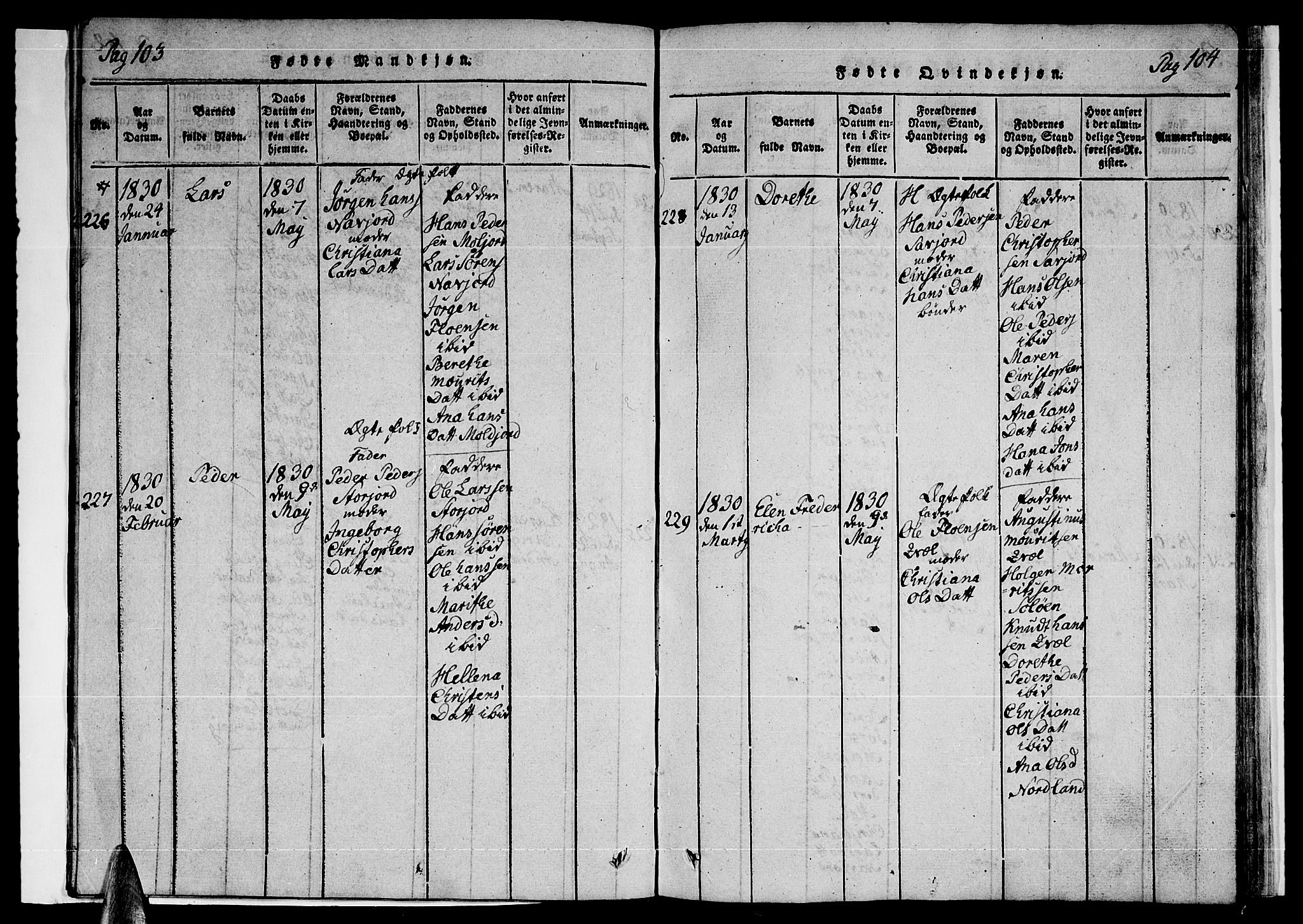 Ministerialprotokoller, klokkerbøker og fødselsregistre - Nordland, SAT/A-1459/846/L0651: Parish register (copy) no. 846C01, 1821-1841, p. 103-104