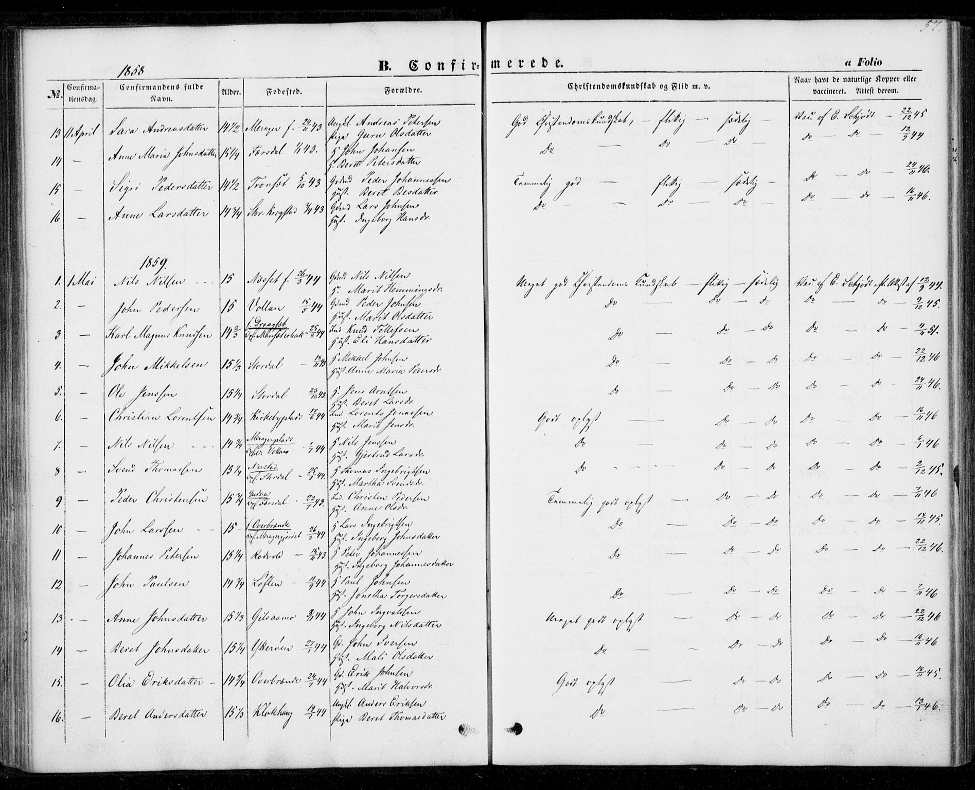 Ministerialprotokoller, klokkerbøker og fødselsregistre - Nord-Trøndelag, SAT/A-1458/706/L0040: Parish register (official) no. 706A01, 1850-1861, p. 57