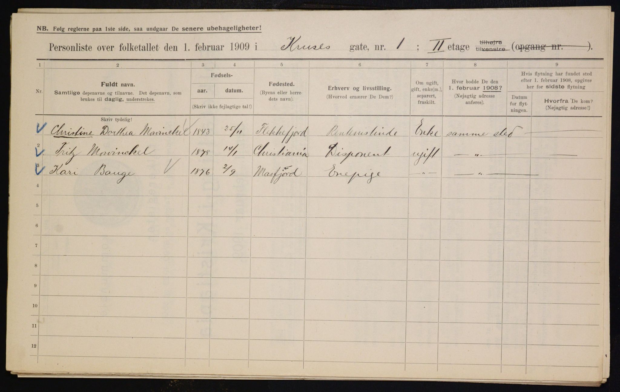 OBA, Municipal Census 1909 for Kristiania, 1909, p. 50392