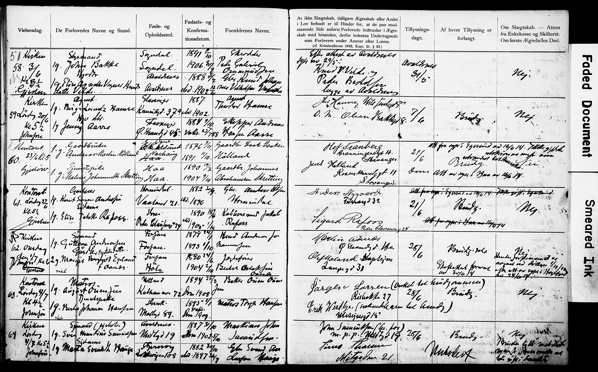 Domkirken sokneprestkontor, AV/SAST-A-101812/001/70/705BA/L0005: Banns register no. 5, 1904-1914