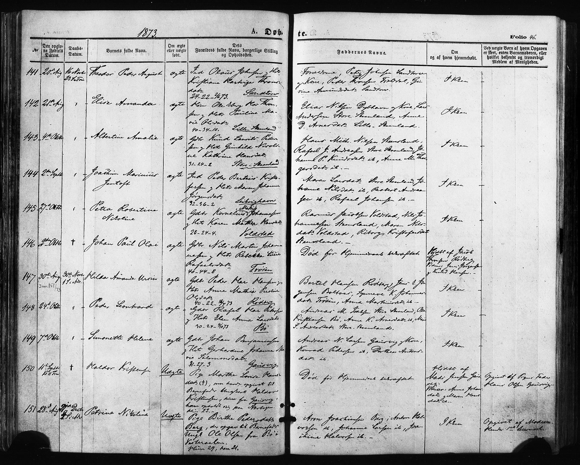 Trondenes sokneprestkontor, SATØ/S-1319/H/Ha/L0013kirke: Parish register (official) no. 13, 1870-1878, p. 46