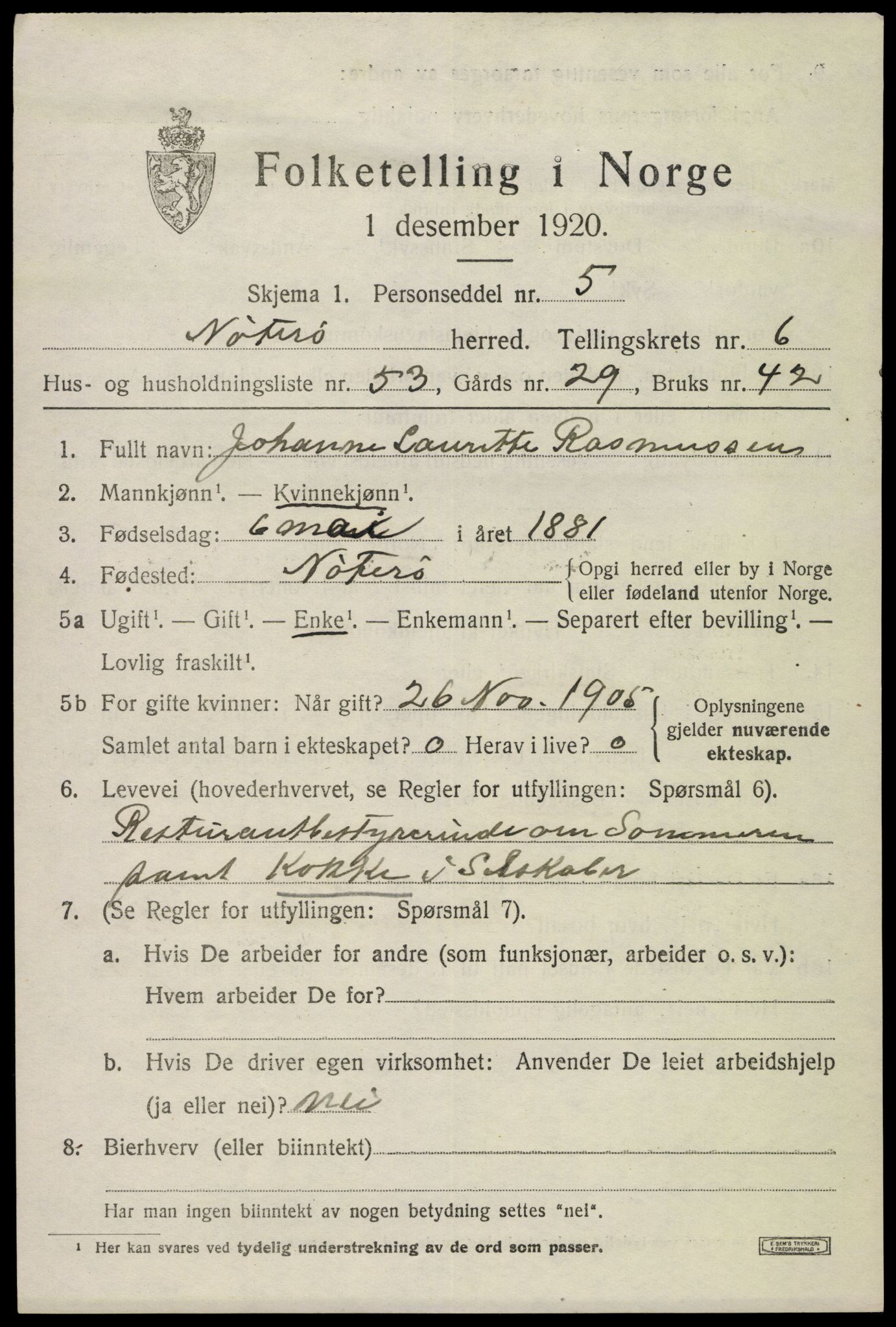 SAKO, 1920 census for Nøtterøy, 1920, p. 8859