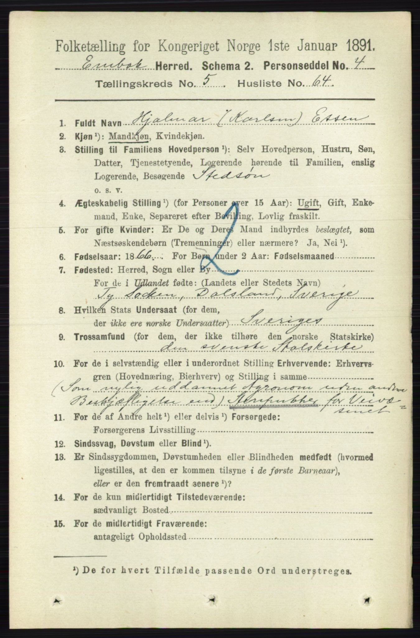 RA, 1891 census for 0229 Enebakk, 1891, p. 2381