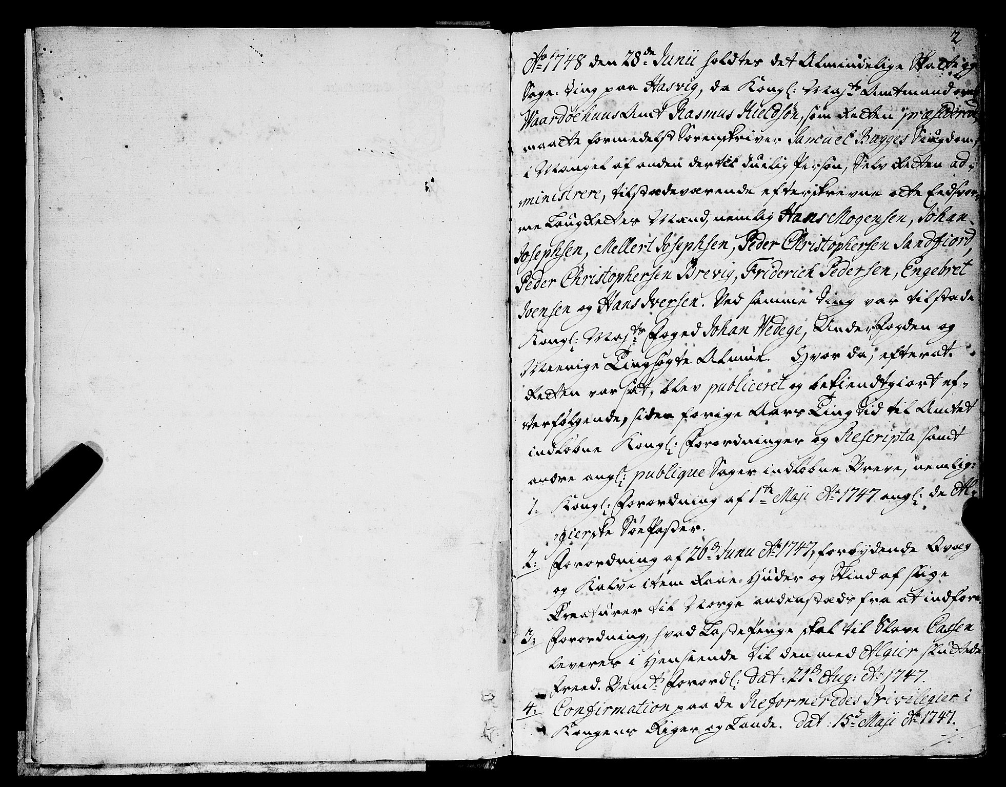 Finnmark sorenskriveri, AV/SATØ-S-0053/F/Fa/L0044: Justisprotokoller, 1748-1755, p. 1b-2a