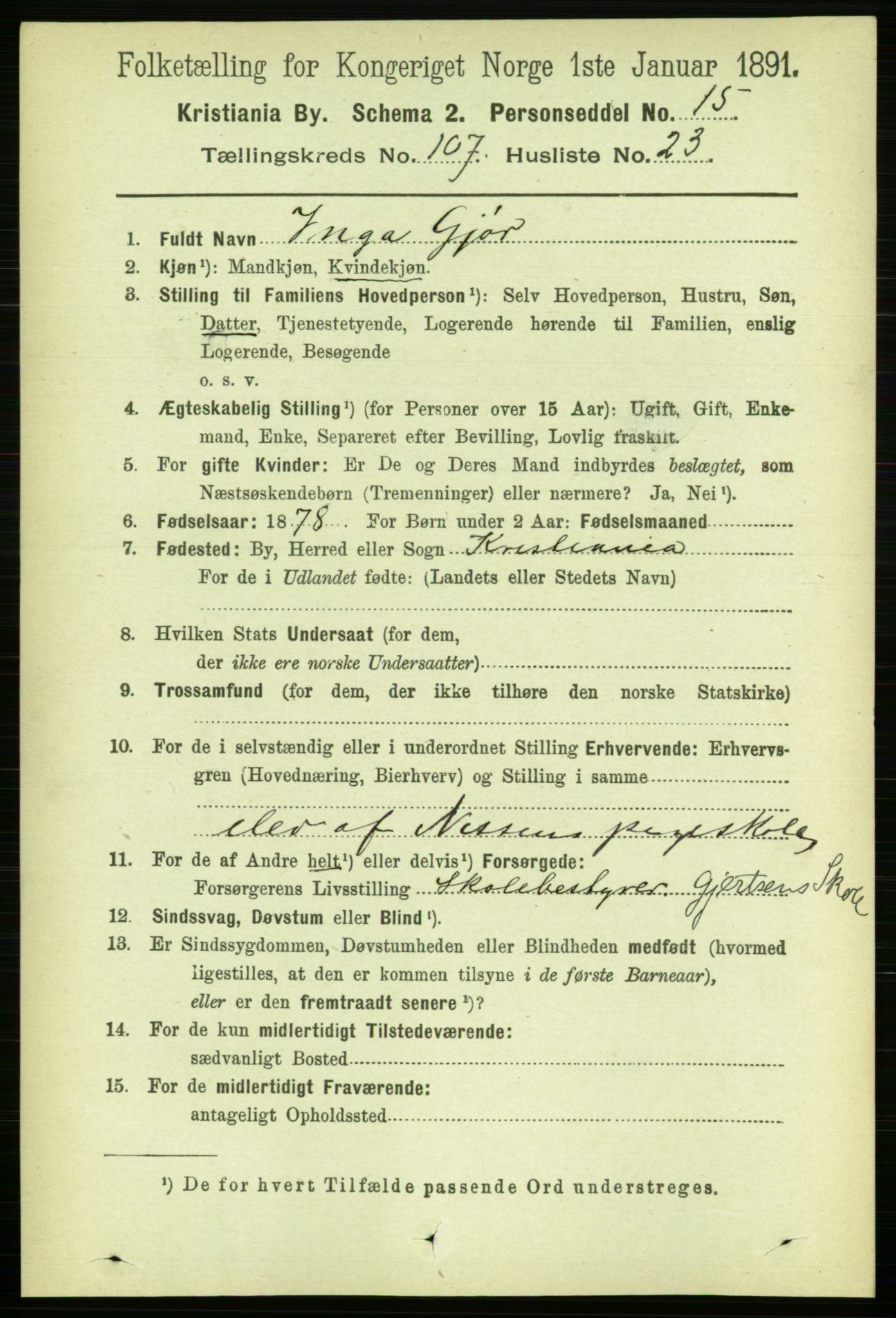 RA, 1891 census for 0301 Kristiania, 1891, p. 54994