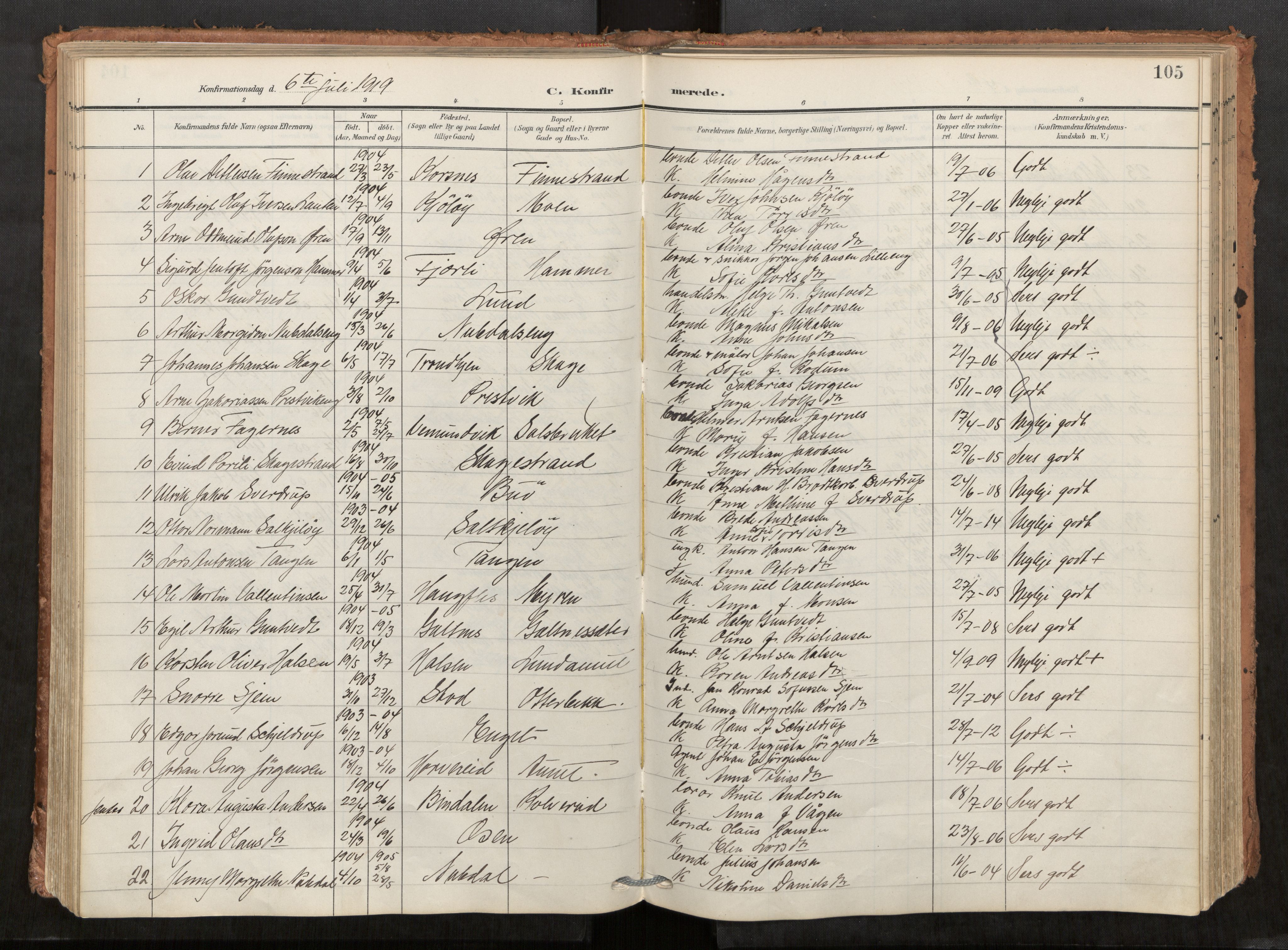 Kolvereid sokneprestkontor, SAT/A-1171/H/Ha/Haa/L0001: Parish register (official) no. 1, 1903-1922, p. 105