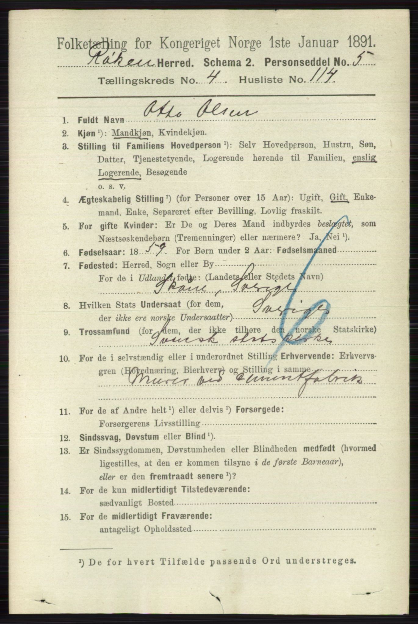 RA, 1891 census for 0627 Røyken, 1891, p. 2739