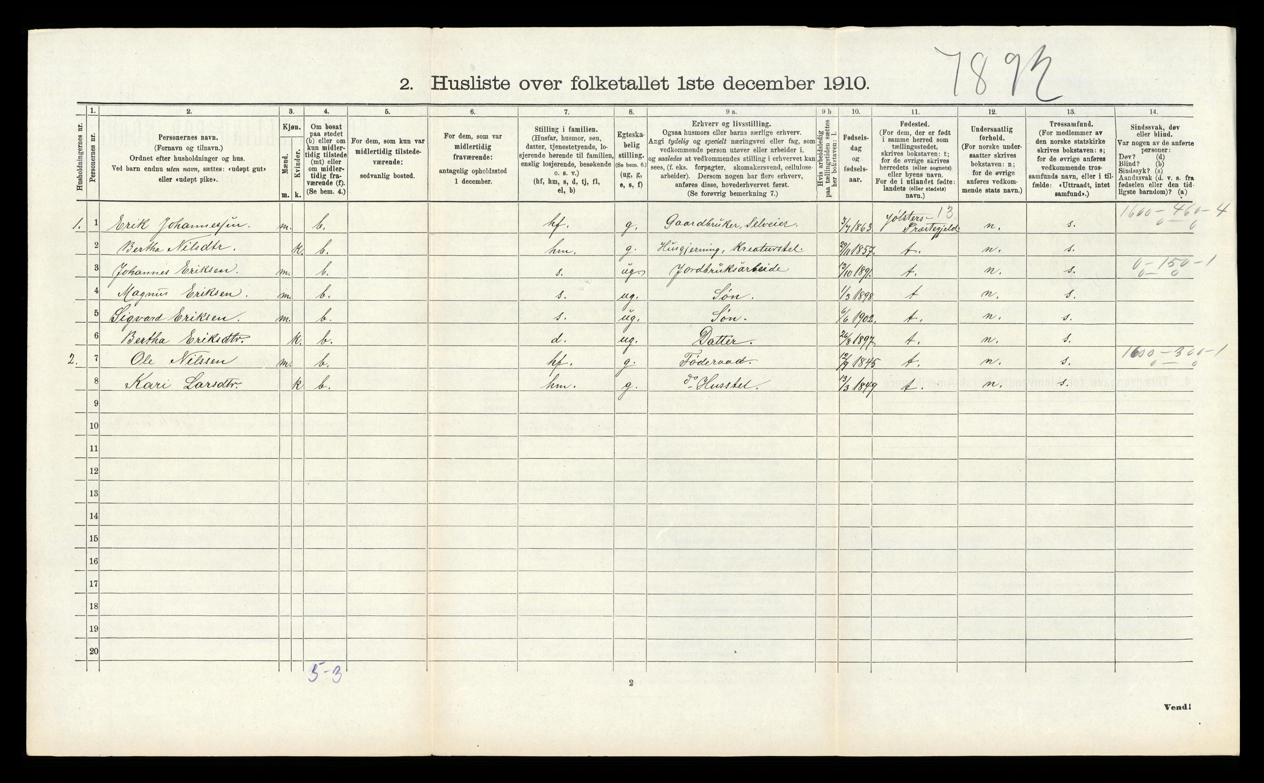 RA, 1910 census for Åsane, 1910, p. 292