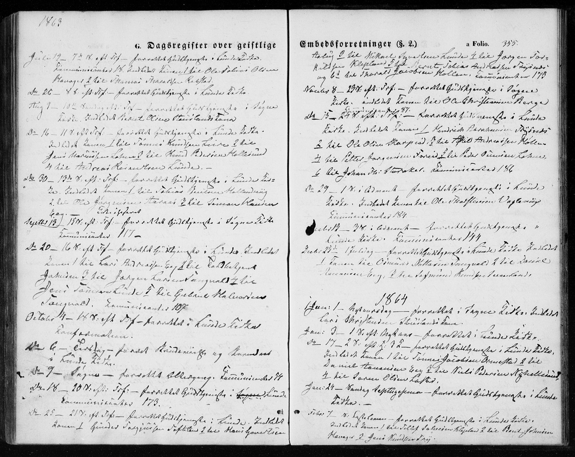 Søgne sokneprestkontor, SAK/1111-0037/F/Fa/Fab/L0010: Parish register (official) no. A 10, 1853-1869, p. 355