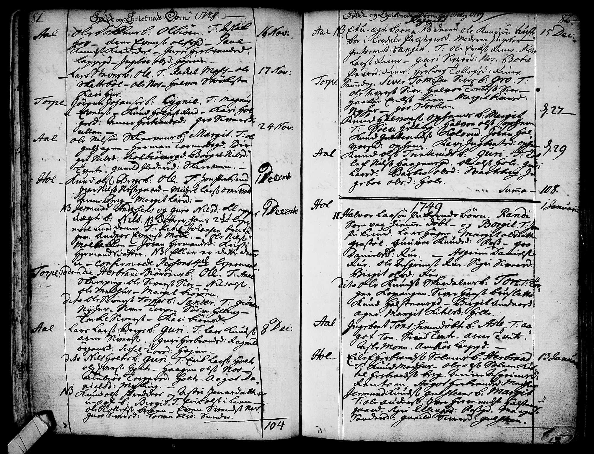 Ål kirkebøker, AV/SAKO-A-249/F/Fa/L0001: Parish register (official) no. I 1, 1744-1769, p. 81-82
