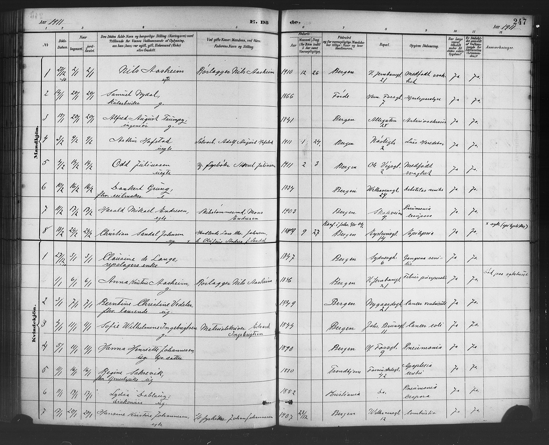 Johanneskirken sokneprestembete, AV/SAB-A-76001/H/Hab: Parish register (copy) no. D 1, 1885-1915, p. 247