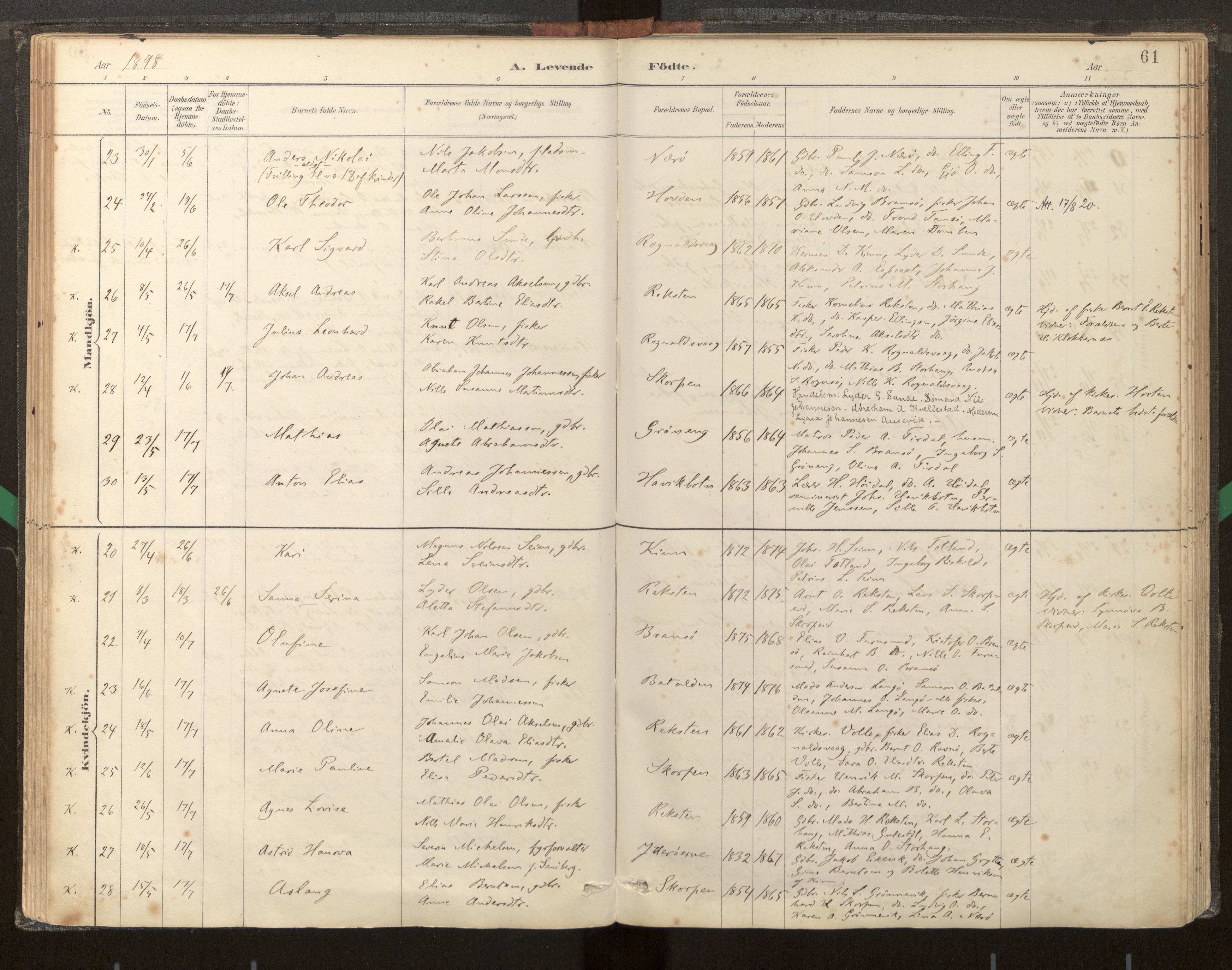 Kinn sokneprestembete, SAB/A-80801/H/Haa/Haab/L0001: Parish register (official) no. B 1, 1886-1921, p. 61