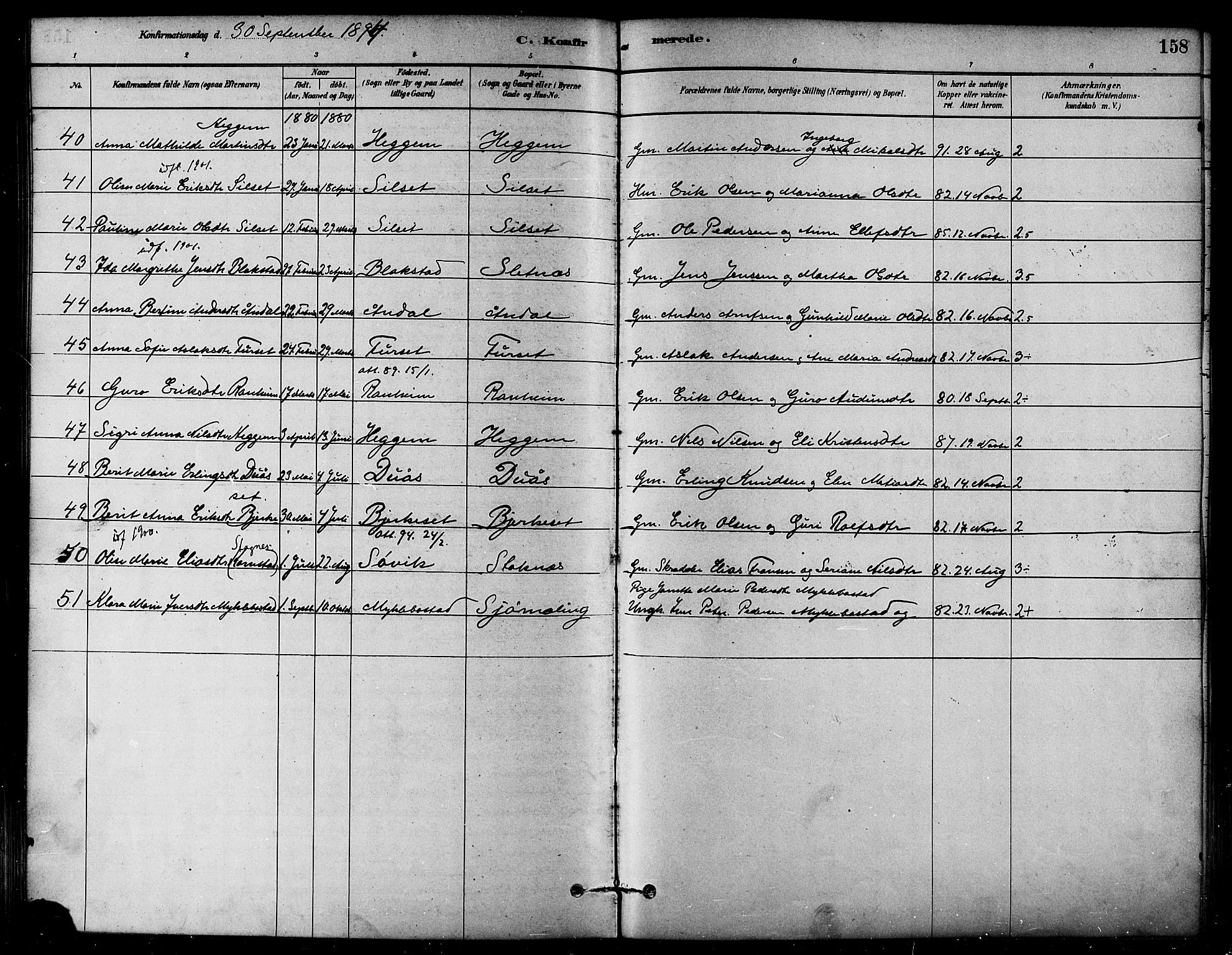 Ministerialprotokoller, klokkerbøker og fødselsregistre - Møre og Romsdal, AV/SAT-A-1454/584/L0967: Parish register (official) no. 584A07, 1879-1894, p. 158