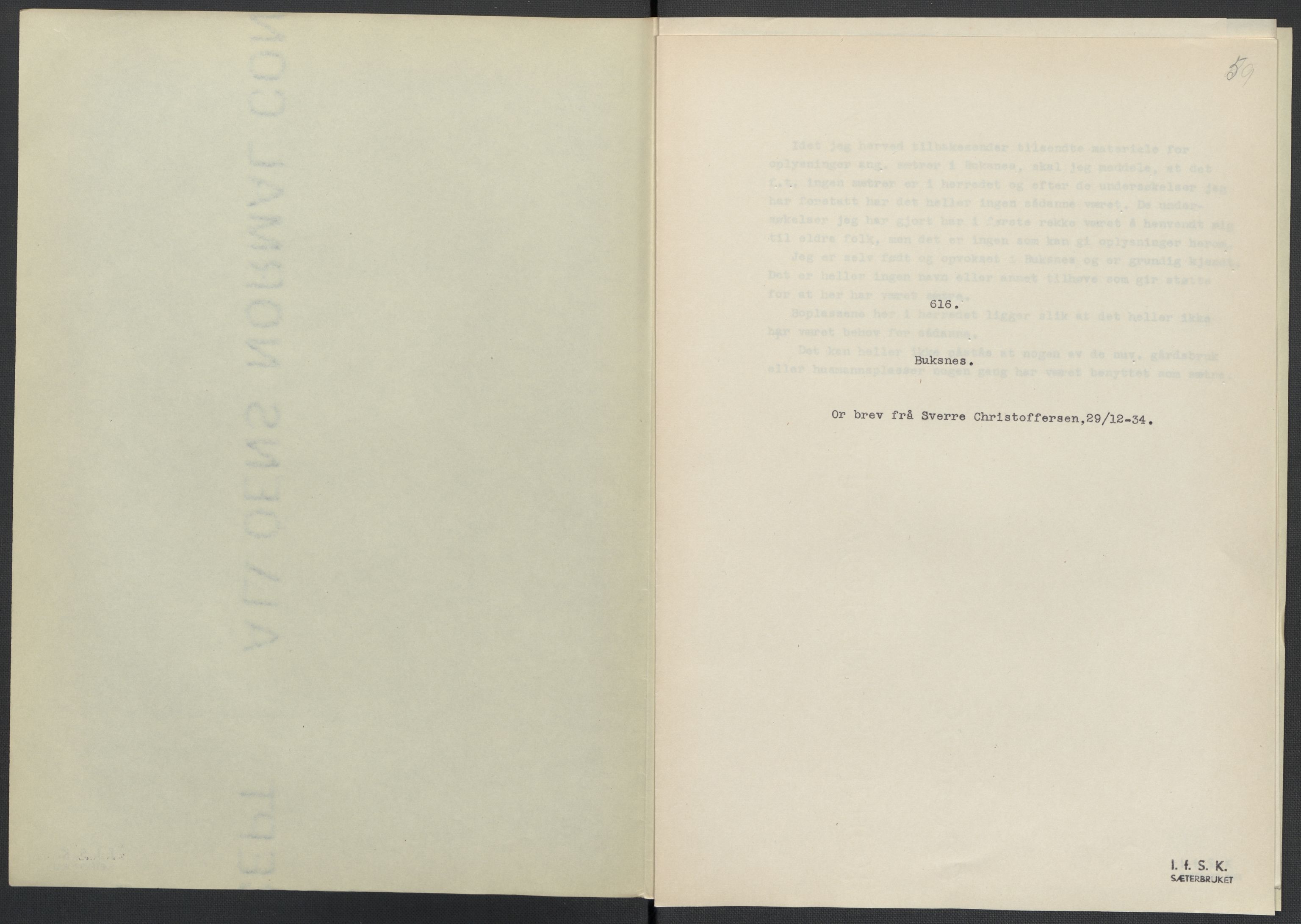 Instituttet for sammenlignende kulturforskning, AV/RA-PA-0424/F/Fc/L0016/0003: Eske B16: / Nordland (perm XLVIII), 1932-1937, p. 59