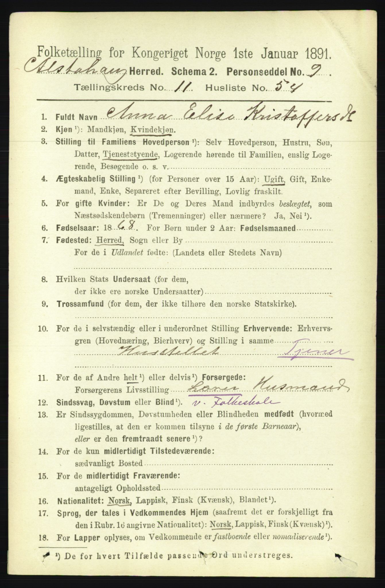 RA, 1891 census for 1820 Alstahaug, 1891, p. 4219