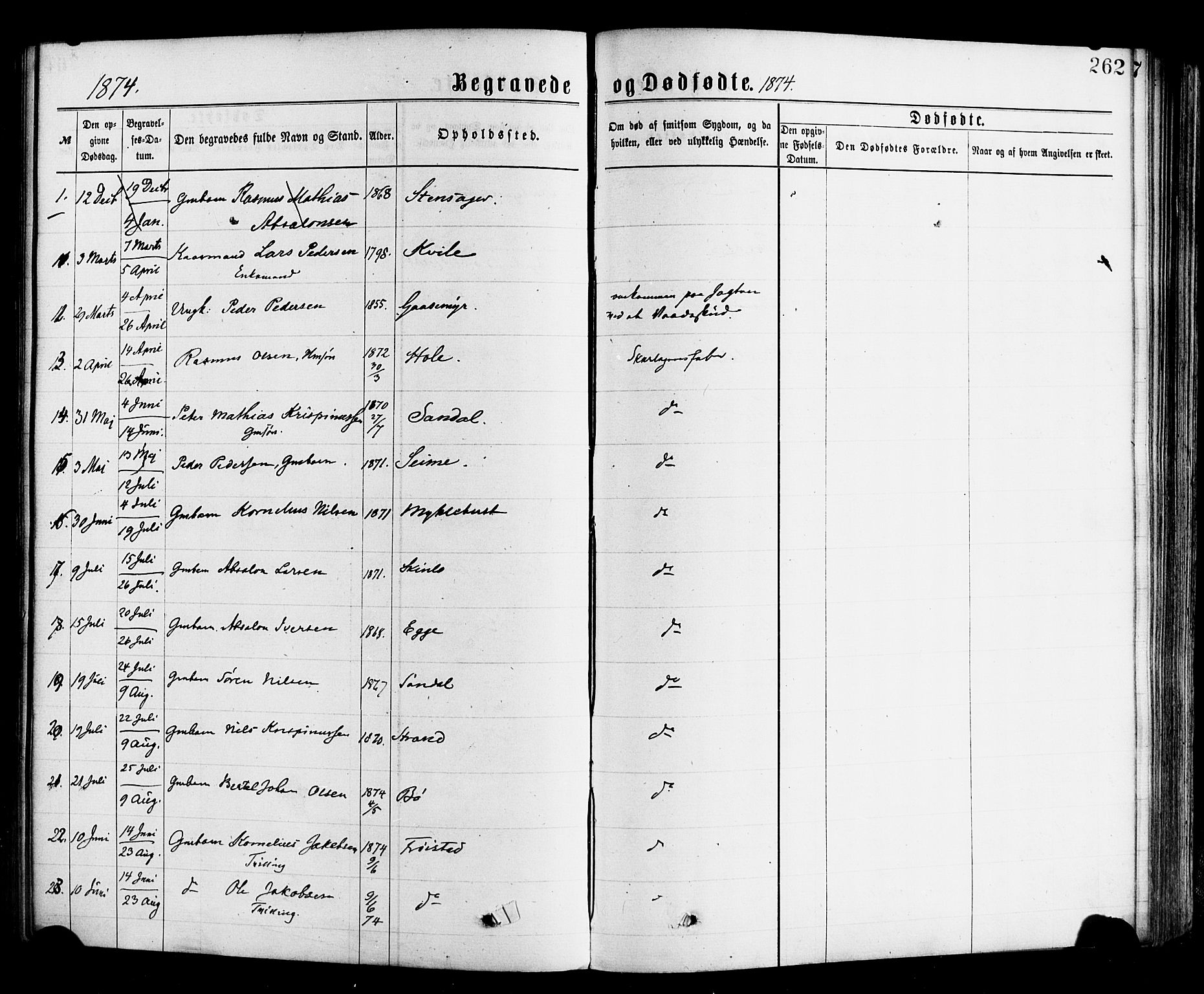 Gloppen sokneprestembete, AV/SAB-A-80101/H/Haa/Haac/L0001: Parish register (official) no. C 1, 1871-1886, p. 262