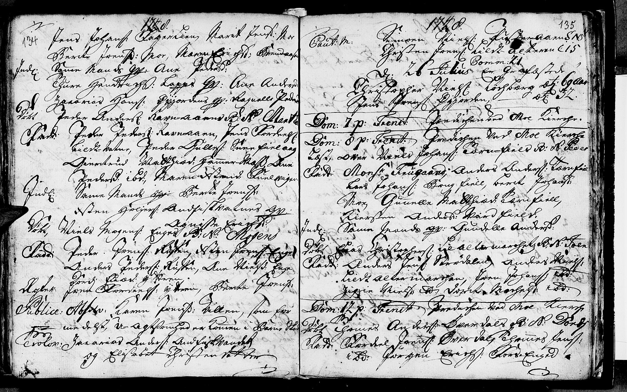 Ministerialprotokoller, klokkerbøker og fødselsregistre - Nordland, AV/SAT-A-1459/827/L0389: Parish register (official) no. 827A01, 1740-1751, p. 134-135