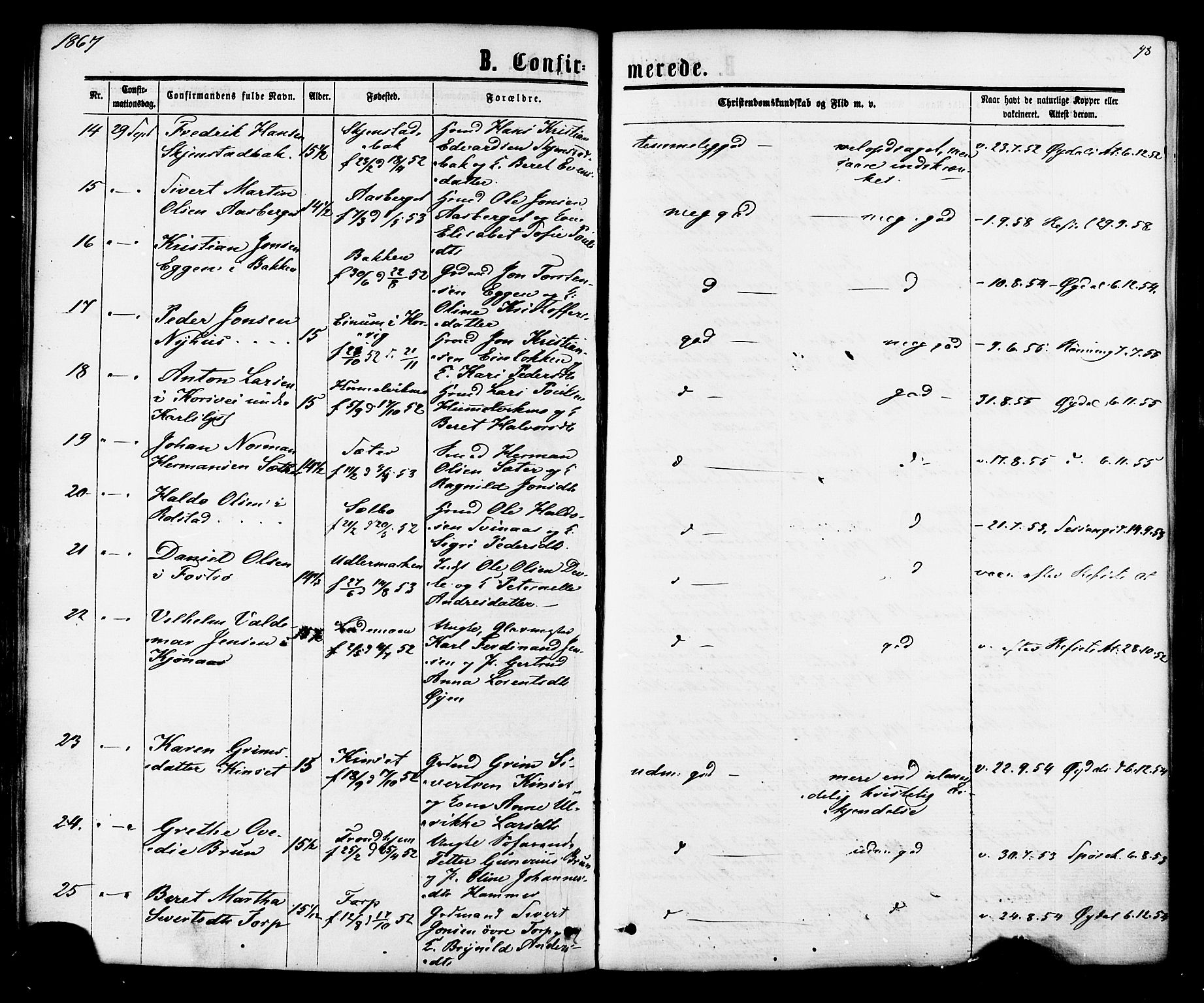 Ministerialprotokoller, klokkerbøker og fødselsregistre - Sør-Trøndelag, SAT/A-1456/616/L0409: Parish register (official) no. 616A06, 1865-1877, p. 98