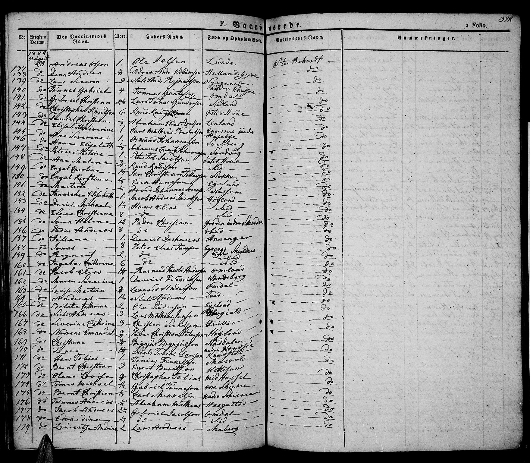 Lista sokneprestkontor, AV/SAK-1111-0027/F/Fa/L0008: Parish register (official) no. A 8, 1823-1835, p. 392