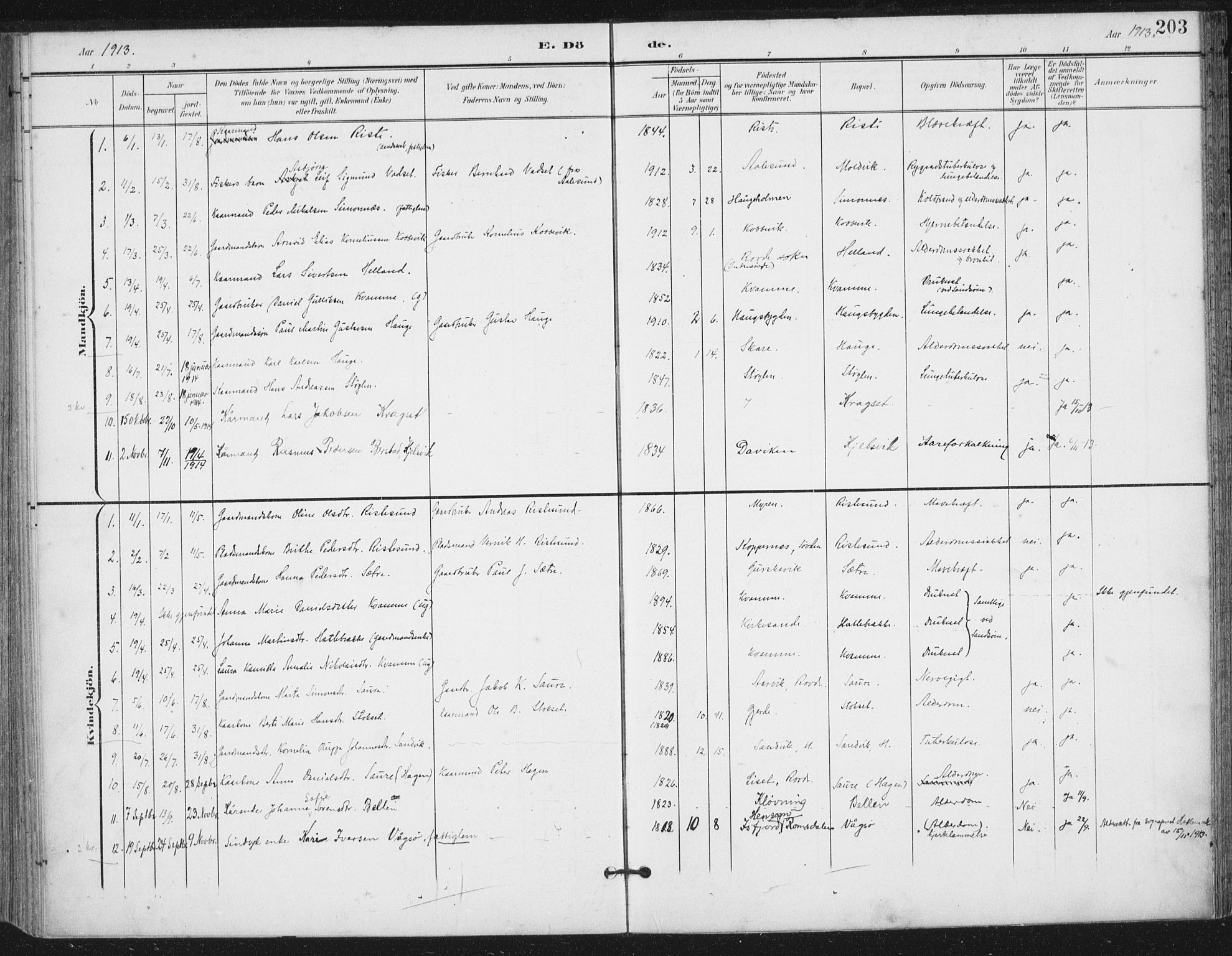 Ministerialprotokoller, klokkerbøker og fødselsregistre - Møre og Romsdal, AV/SAT-A-1454/503/L0038: Parish register (official) no. 503A06, 1901-1917, p. 203