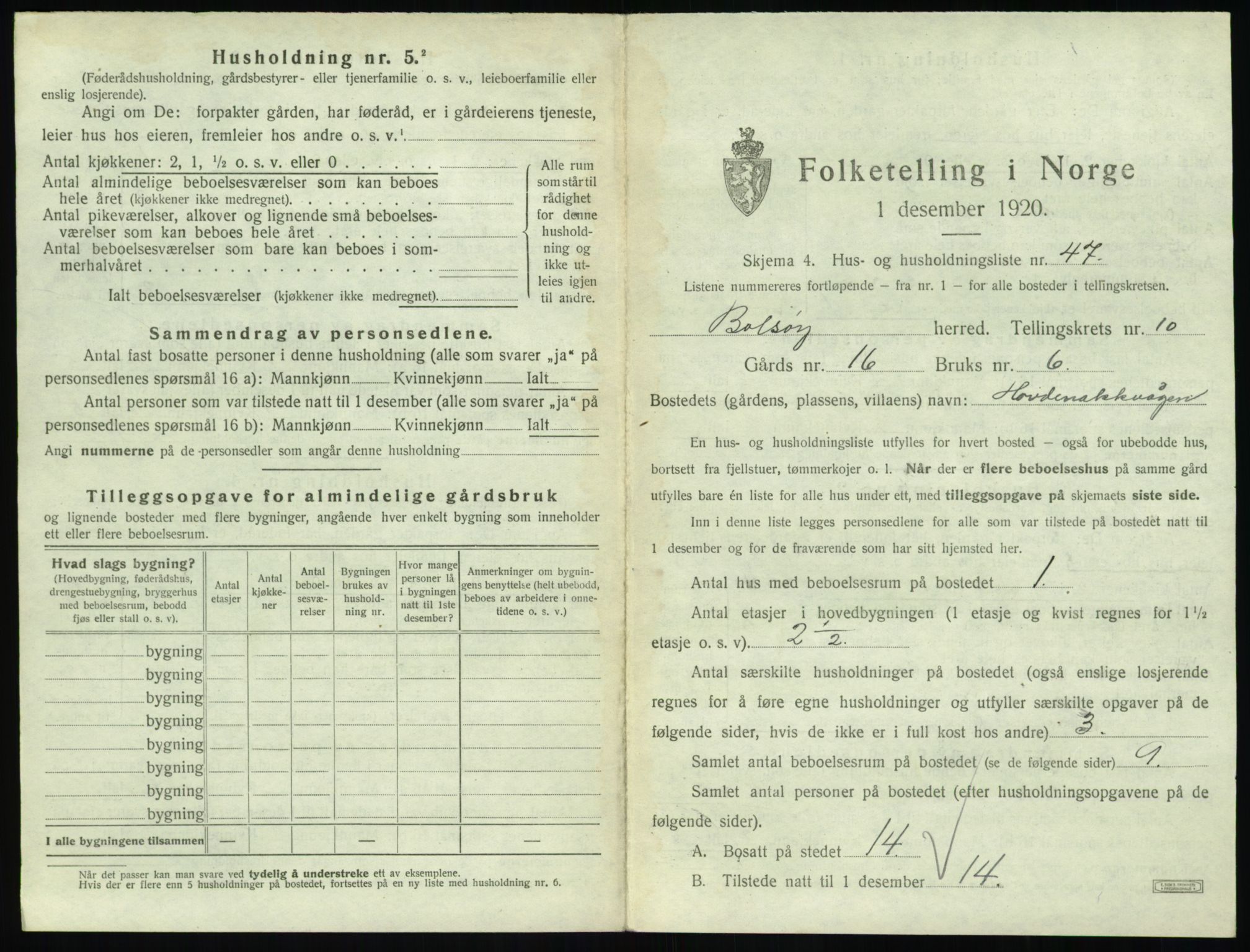 SAT, 1920 census for Bolsøy, 1920, p. 1565