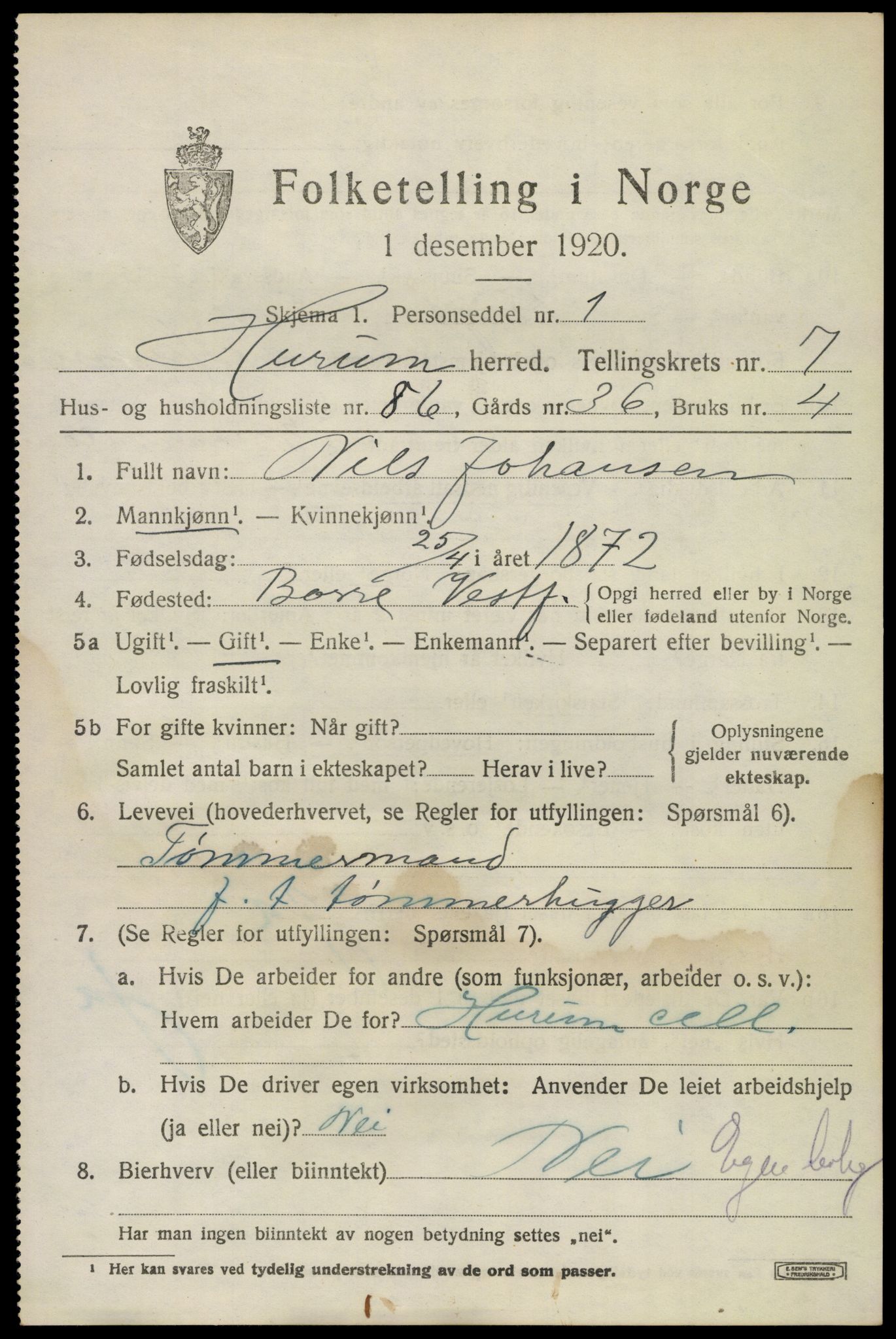 SAKO, 1920 census for Hurum, 1920, p. 10080