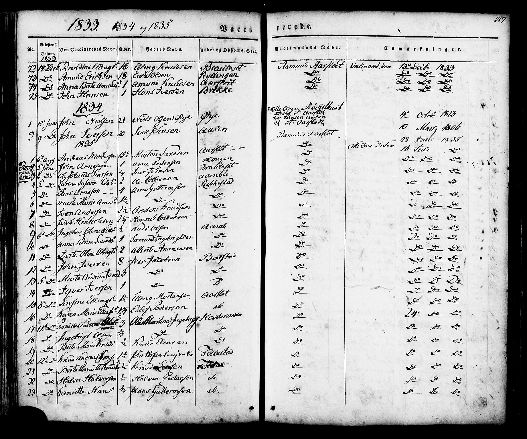 Ministerialprotokoller, klokkerbøker og fødselsregistre - Møre og Romsdal, AV/SAT-A-1454/513/L0174: Parish register (official) no. 513A01, 1831-1855, p. 257