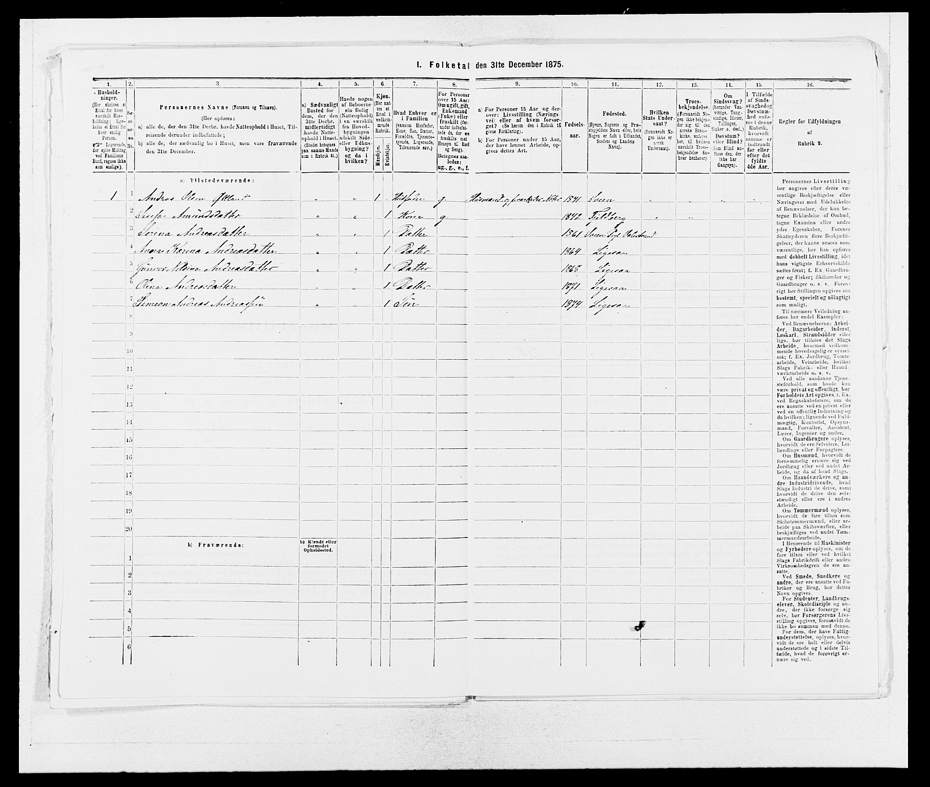 SAB, 1875 census for 1216P Sveio, 1875, p. 1261