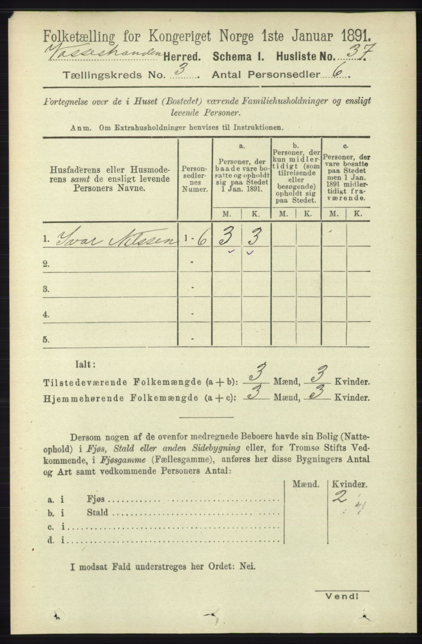 RA, 1891 census for 1236 Vossestrand, 1891, p. 1236