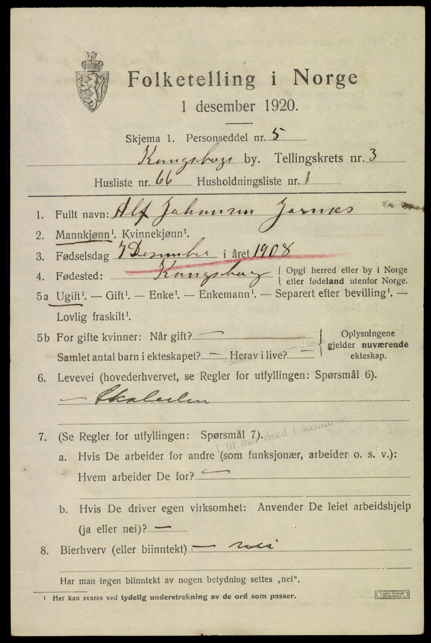 SAKO, 1920 census for Kongsberg, 1920, p. 10966