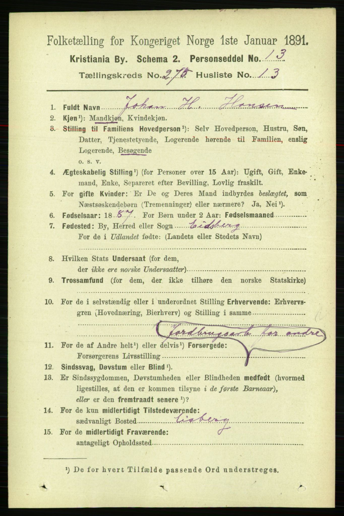 RA, 1891 census for 0301 Kristiania, 1891, p. 167214