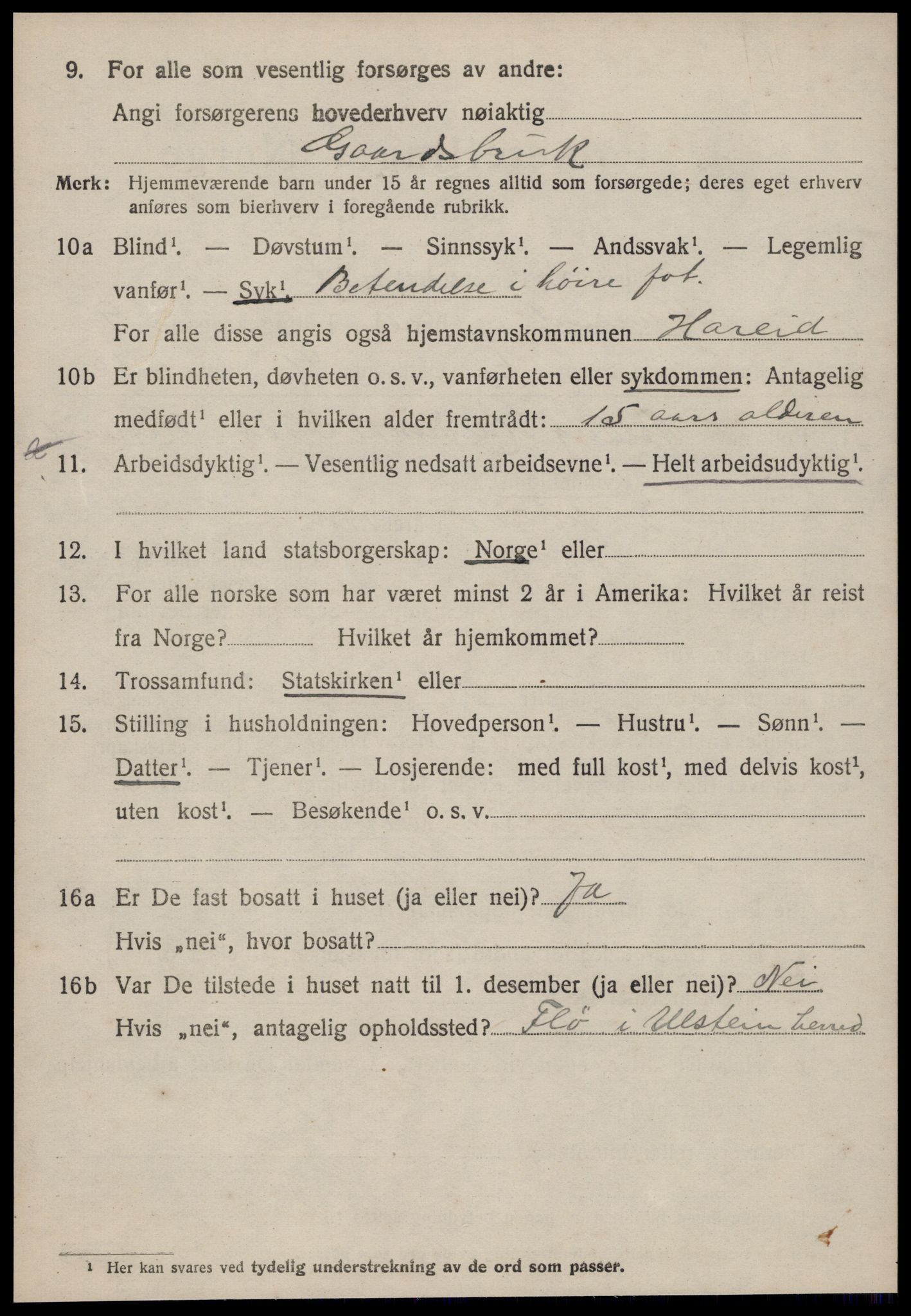 SAT, 1920 census for Hareid, 1920, p. 3172