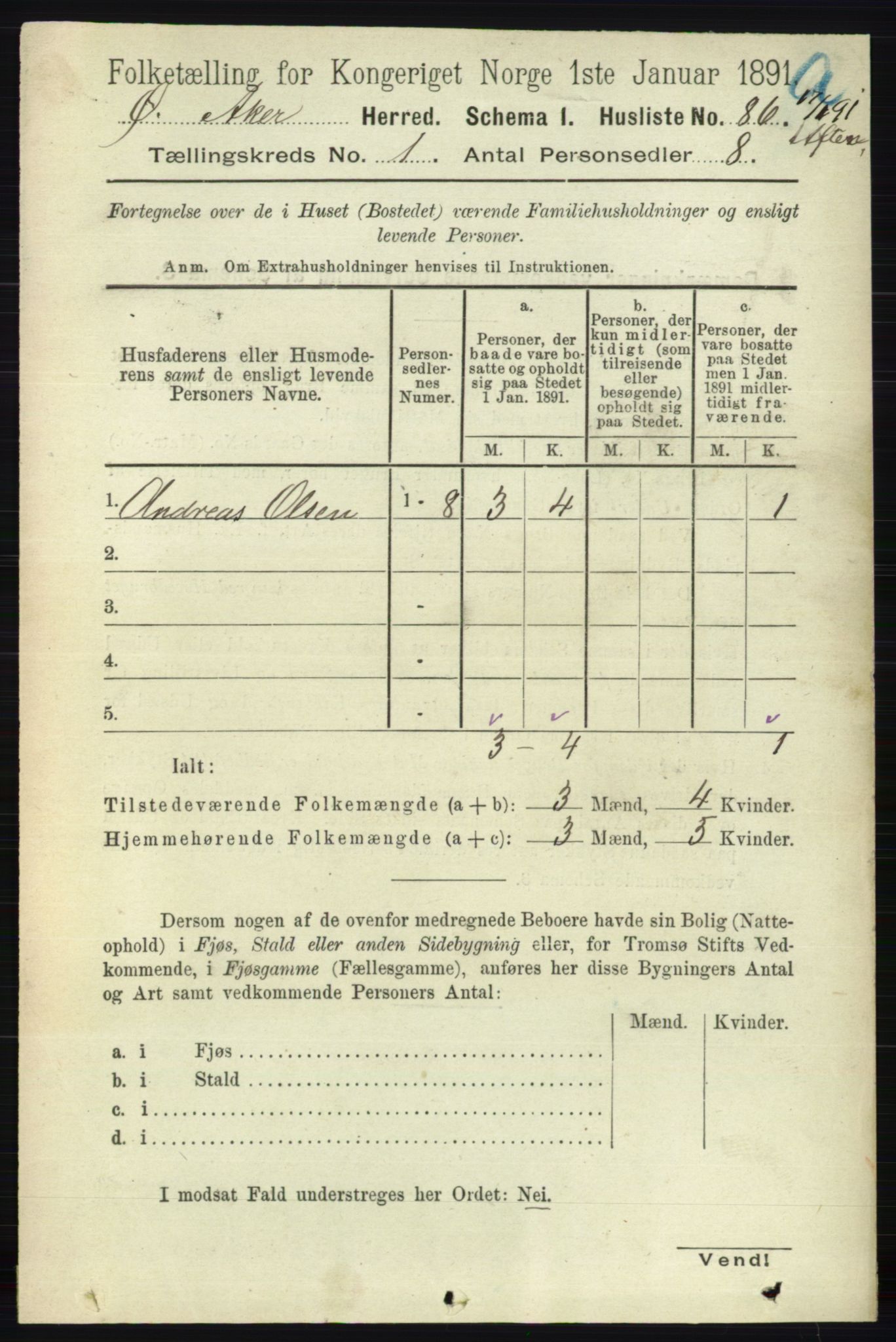 RA, 1891 census for 0218 Aker, 1891, p. 146