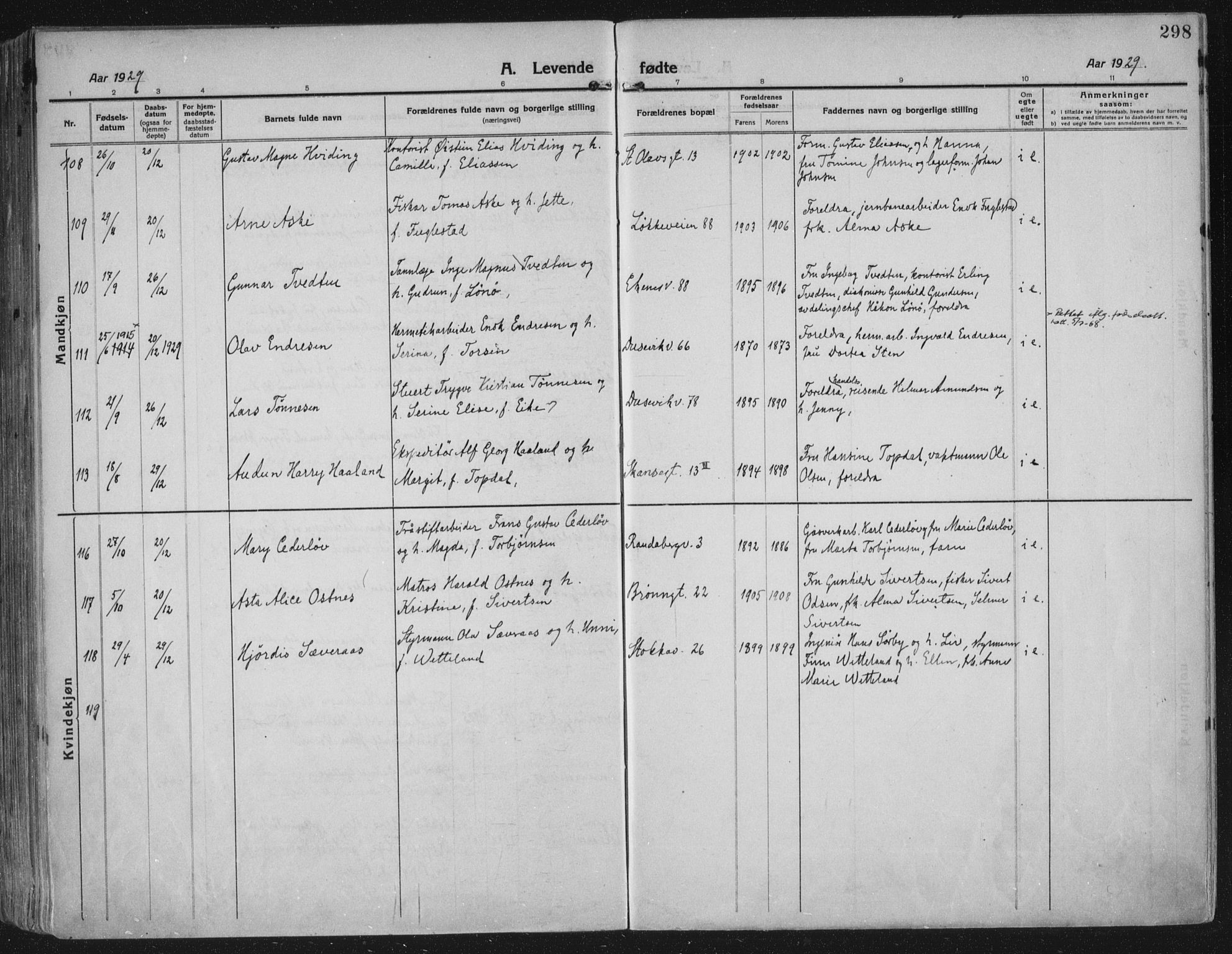 Domkirken sokneprestkontor, AV/SAST-A-101812/002/A/L0018: Parish register (official) no. A 34, 1915-1929, p. 298