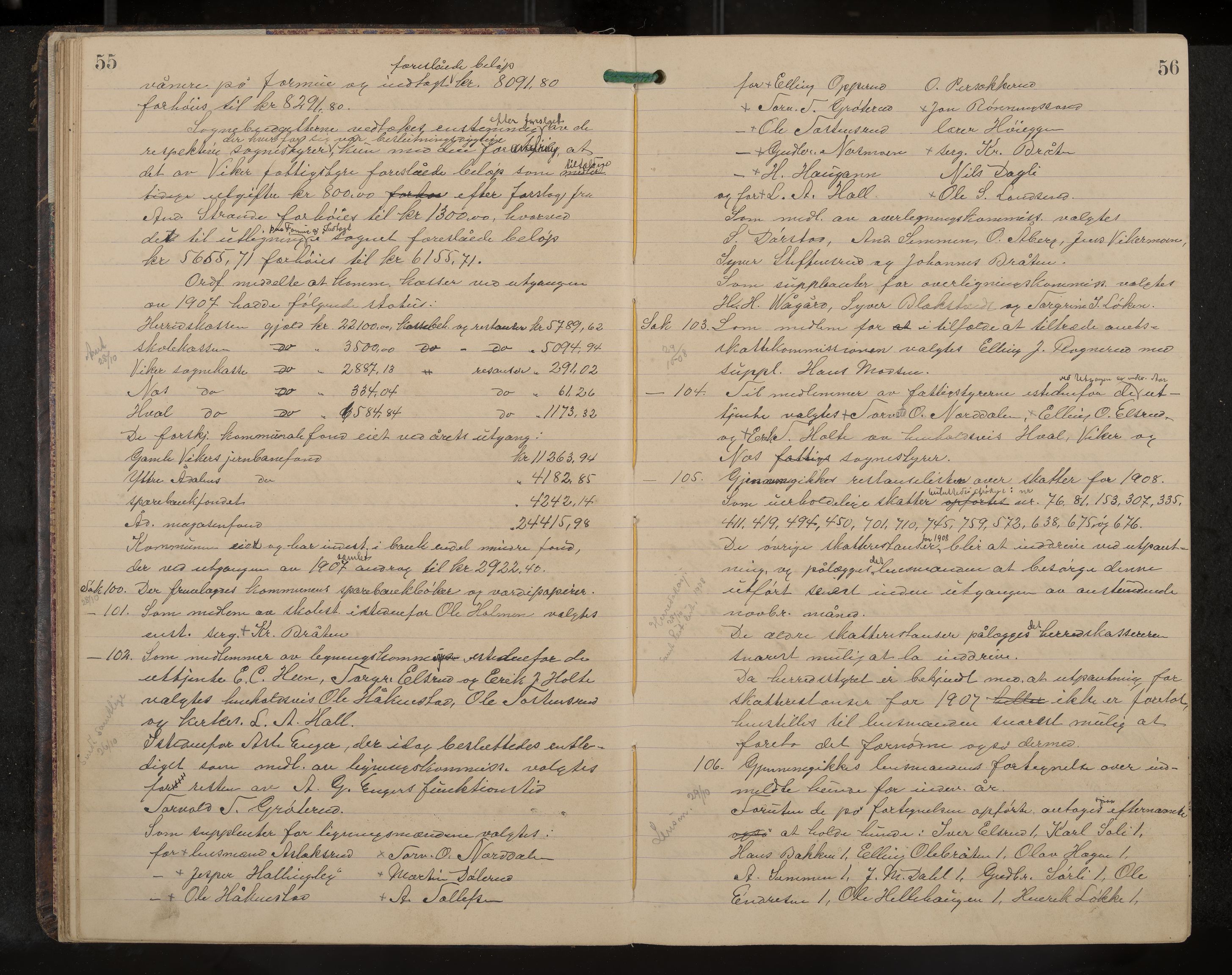 Ådal formannskap og sentraladministrasjon, IKAK/0614021/A/Aa/L0003: Møtebok, 1907-1914, p. 55-56