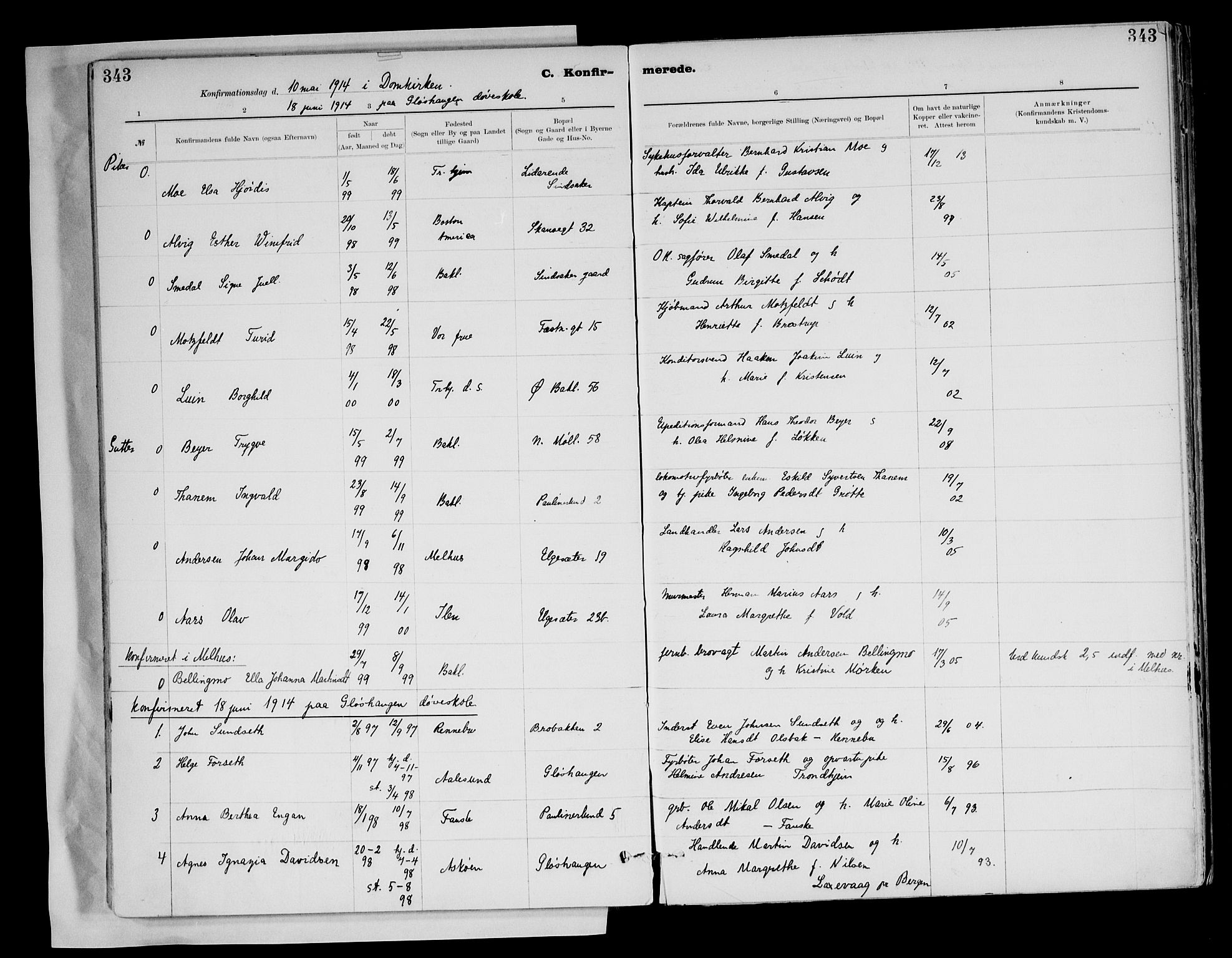 Ministerialprotokoller, klokkerbøker og fødselsregistre - Sør-Trøndelag, AV/SAT-A-1456/604/L0203: Parish register (official) no. 604A23, 1908-1916, p. 343