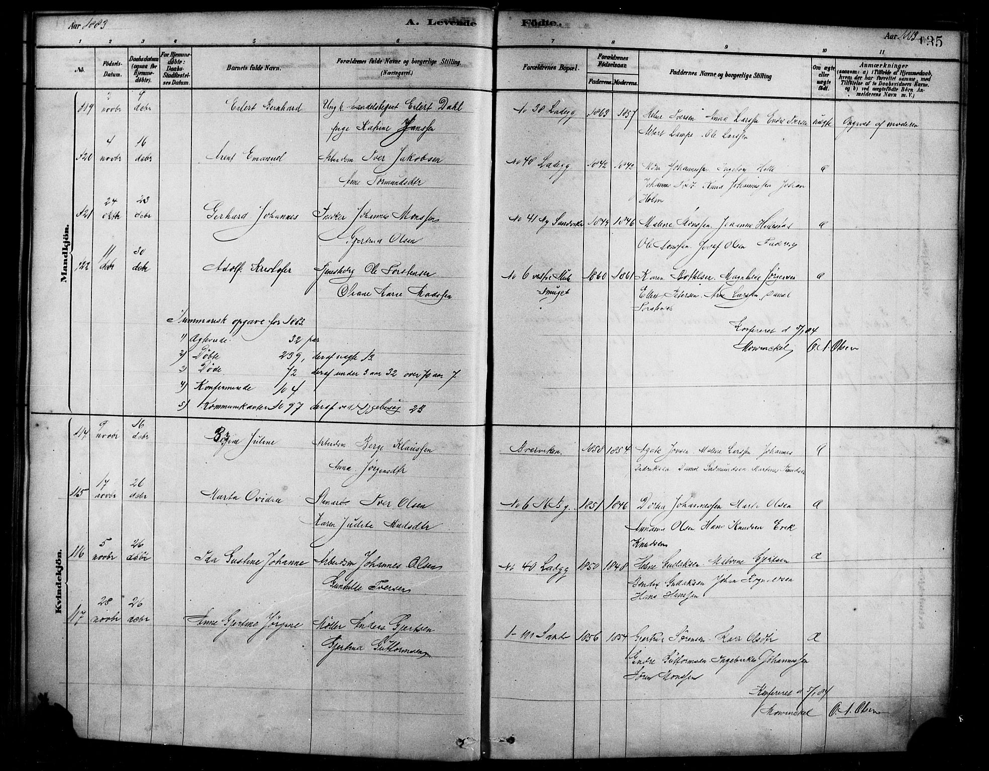 Sandviken Sokneprestembete, AV/SAB-A-77601/H/Ha/L0004: Parish register (official) no. B 1, 1878-1891, p. 135