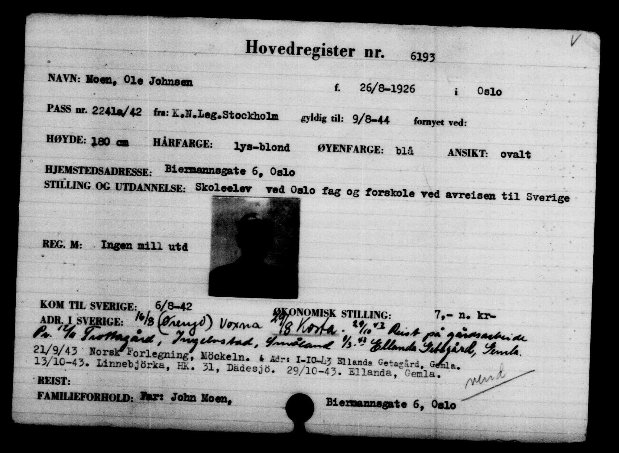 Utenriksstasjonene, Legasjonen i Stockholm, Flyktningkontoret, AV/RA-S-6753/V/Va/L0004: Kjesäterkartoteket, flyktninger med registreringsnr. 3496-6610, 1940-1945, p. 3167
