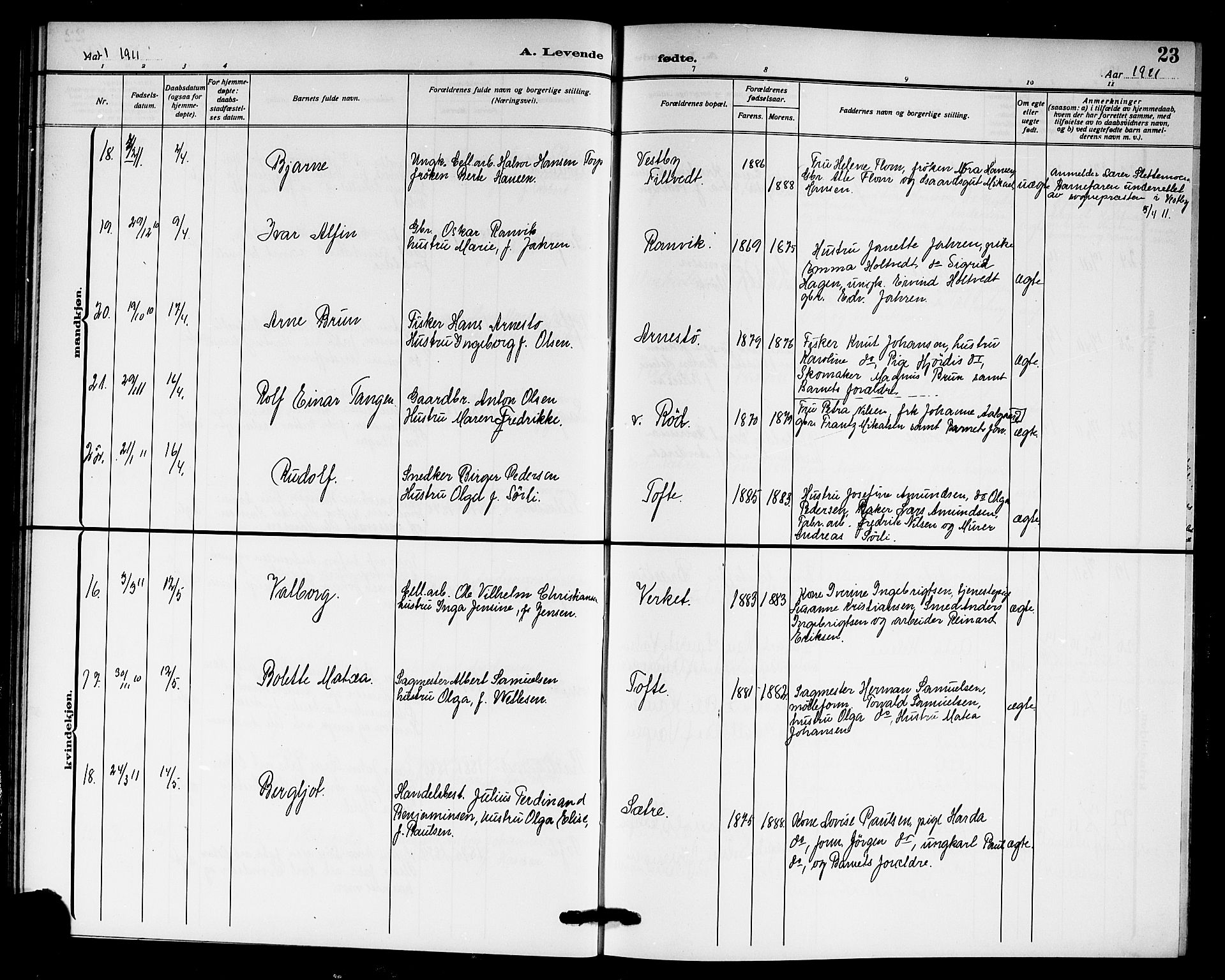 Hurum kirkebøker, AV/SAKO-A-229/G/Ga/L0005: Parish register (copy) no. I 5, 1908-1922, p. 23