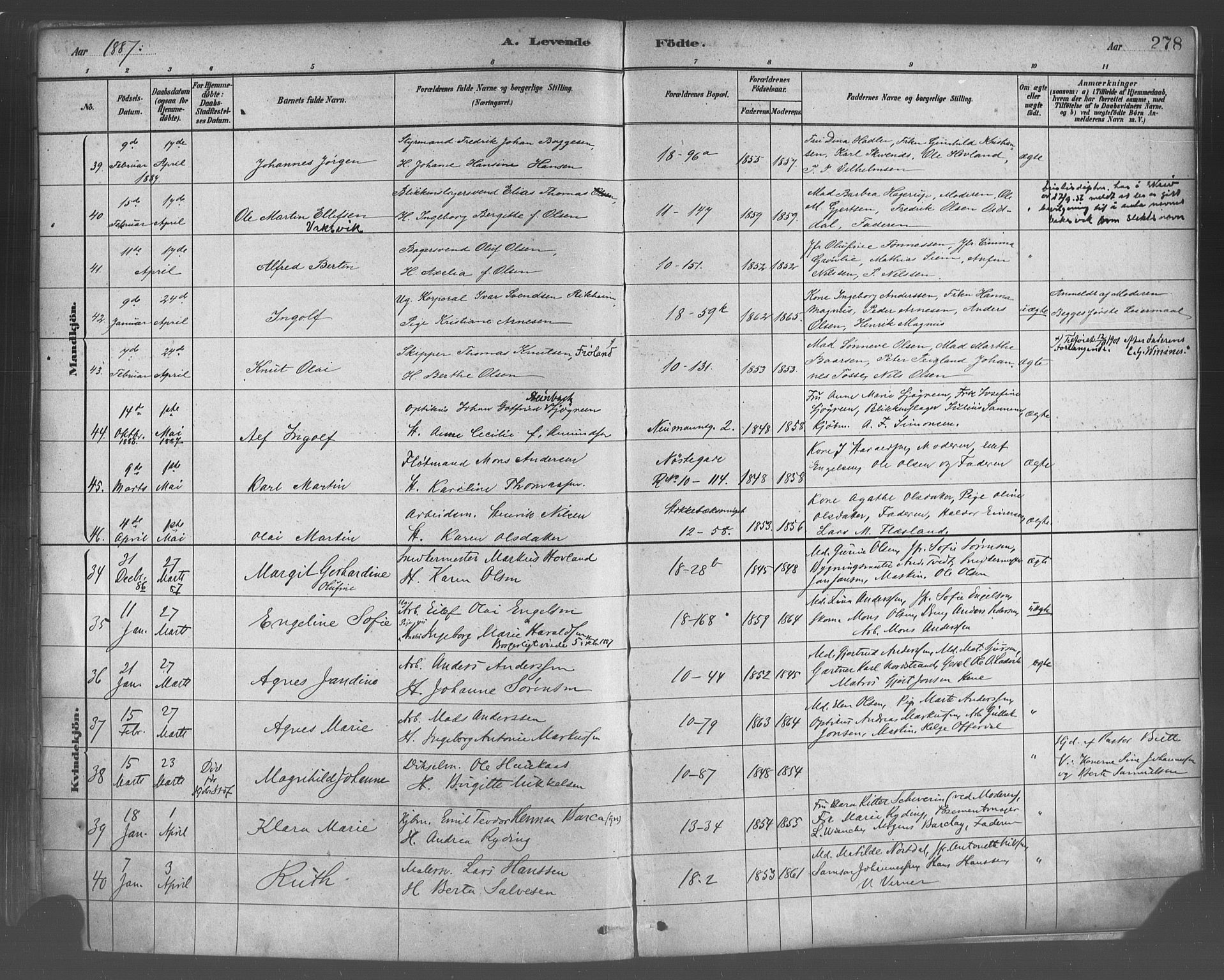 Domkirken sokneprestembete, SAB/A-74801/H/Haa/L0023: Parish register (official) no. B 6, 1879-1887, p. 278