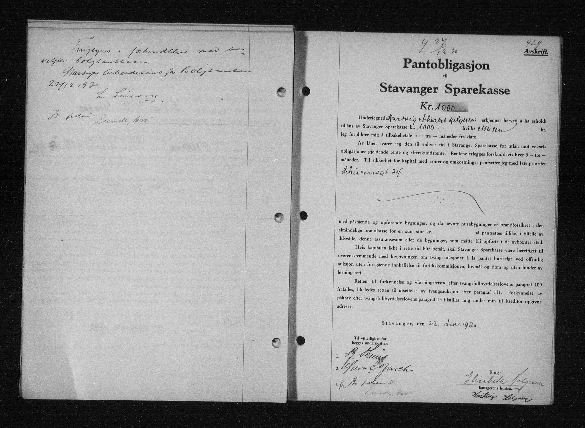 Stavanger byfogd, SAST/A-101408/001/4/41/410/410BB/L0058: Mortgage book no. 48, 1930-1931, Deed date: 27.12.1930