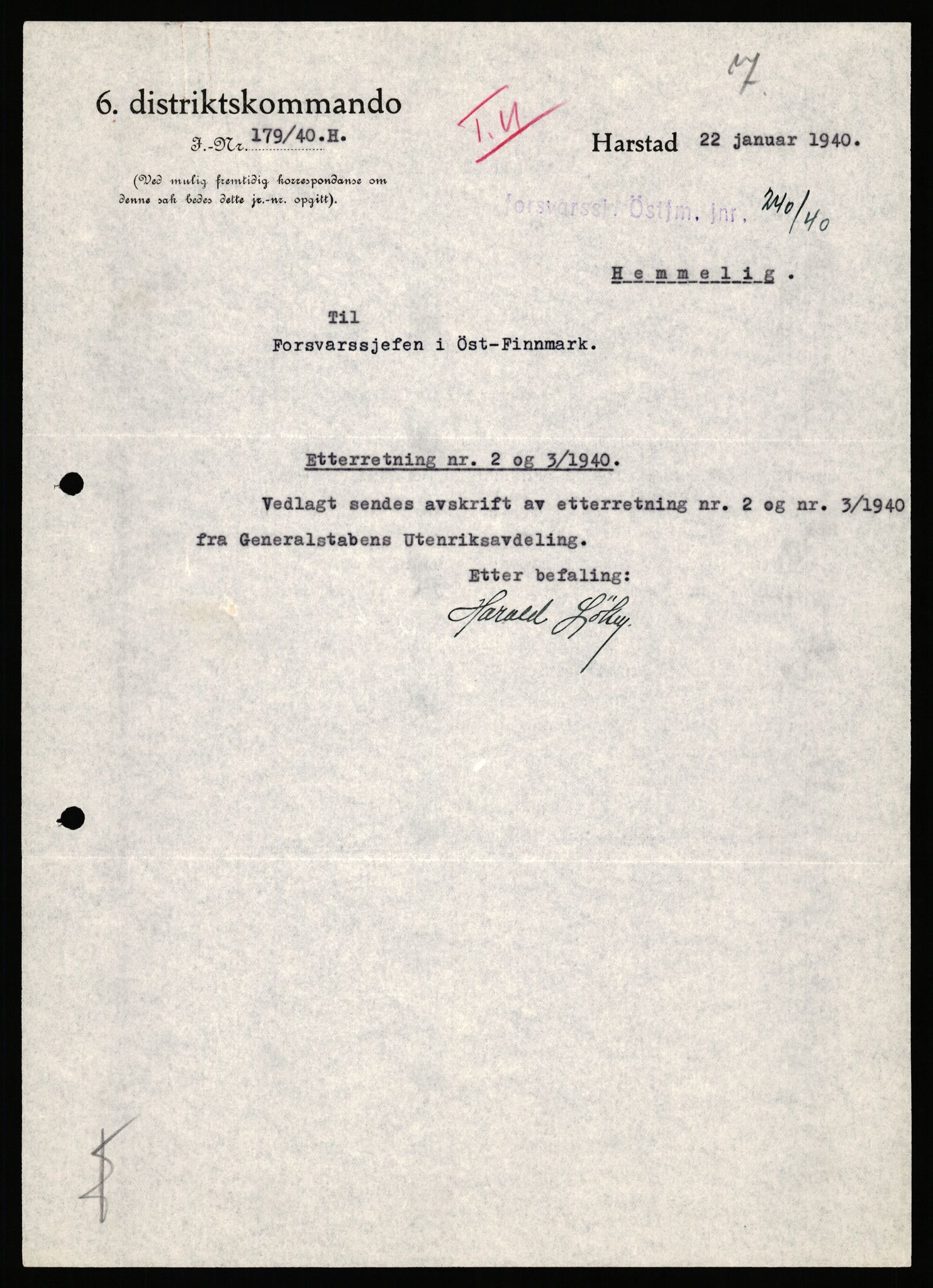 Forsvaret, Forsvarets krigshistoriske avdeling, AV/RA-RAFA-2017/Y/Yb/L0151: II-C-11-645  -  6. Divisjon: avsnittsjefen i Øst-Finnmark, 1940, p. 899